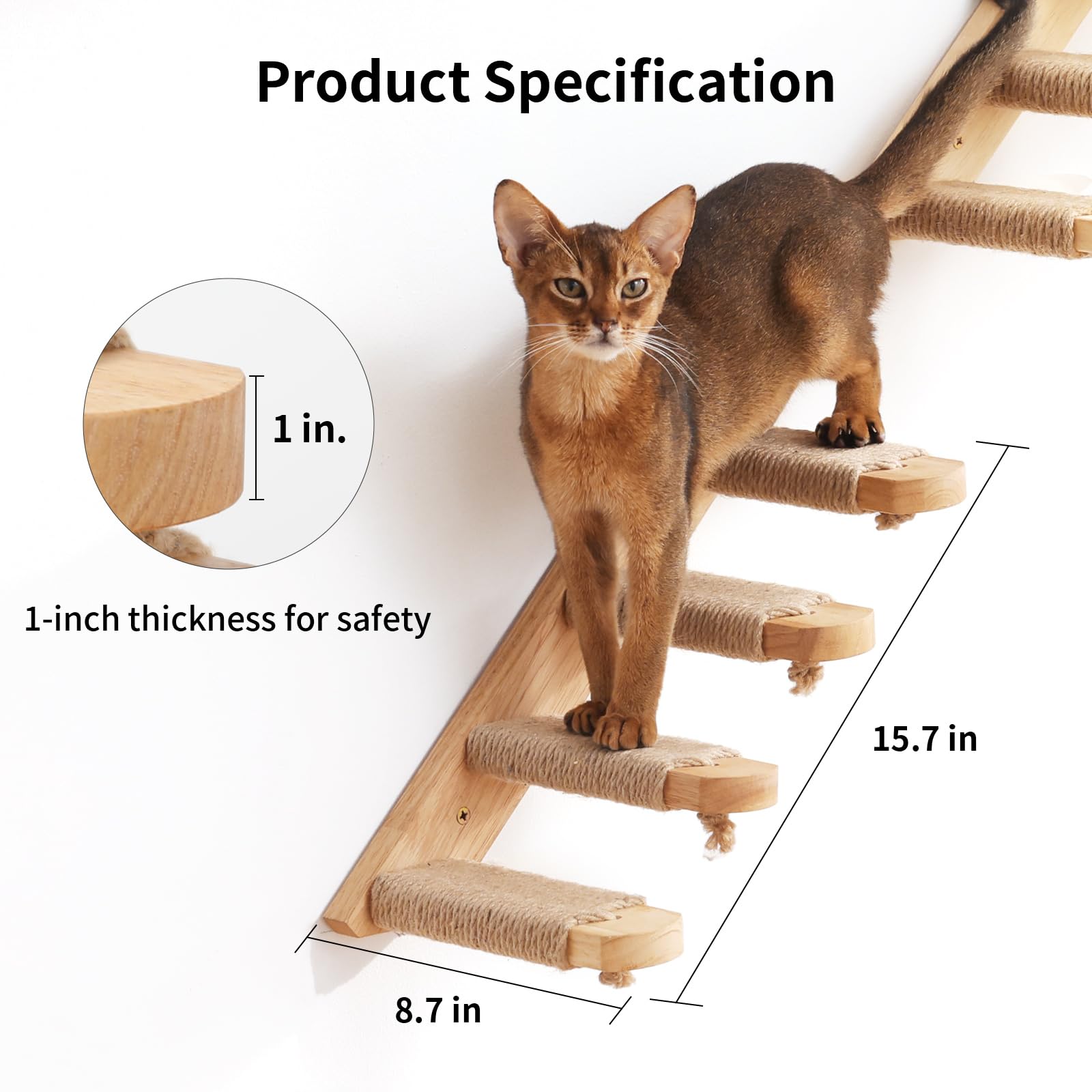 Fukumaru Cat Climbing Shelf Wall Mounted, Four Step Cat Stairway With Jute Scratching For Cats Perch Platform Supplies