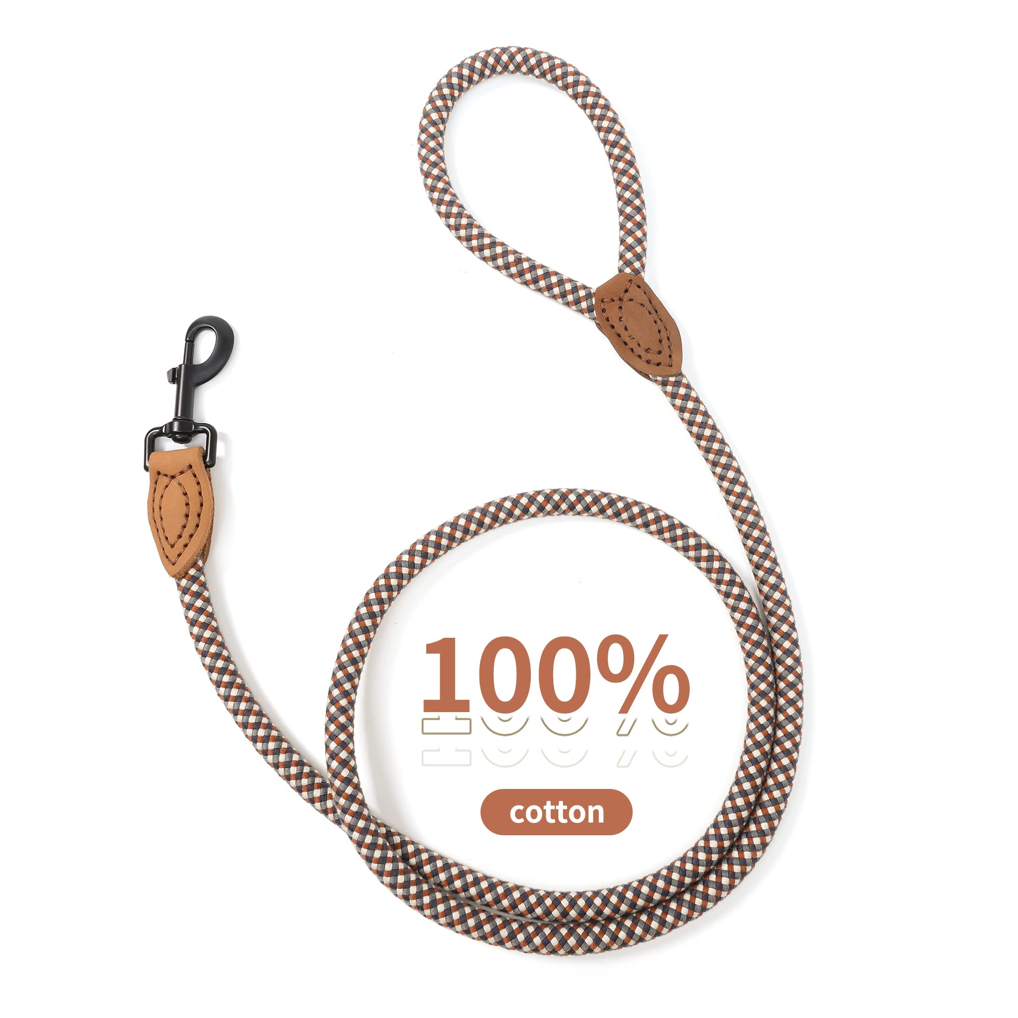 Mile High Life Rope Leash - Heavy Duty Cotton Leash for Medium & Large Dogs, 48 Inch, Brown, Model LS108-BRW-4FT