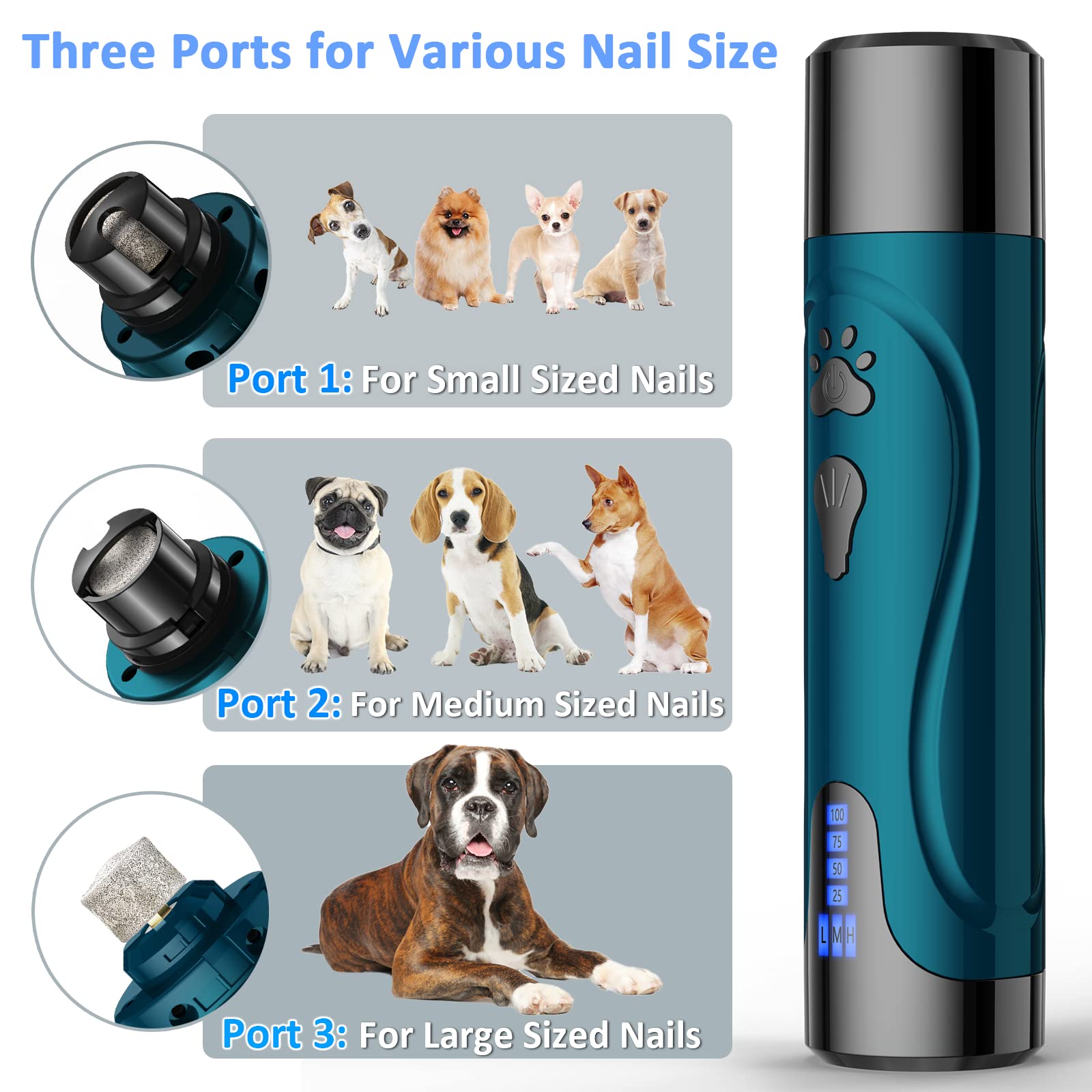 Dog Nail Grinder, Dog Nail Trimmers And Clippers Kit, Super Quiet Electric Pet Nail Grinder, Rechargeable, For Small Large Dogs & Cats Toenail & Claw Grooming,3 Speeds, 2 Grinding Wheels