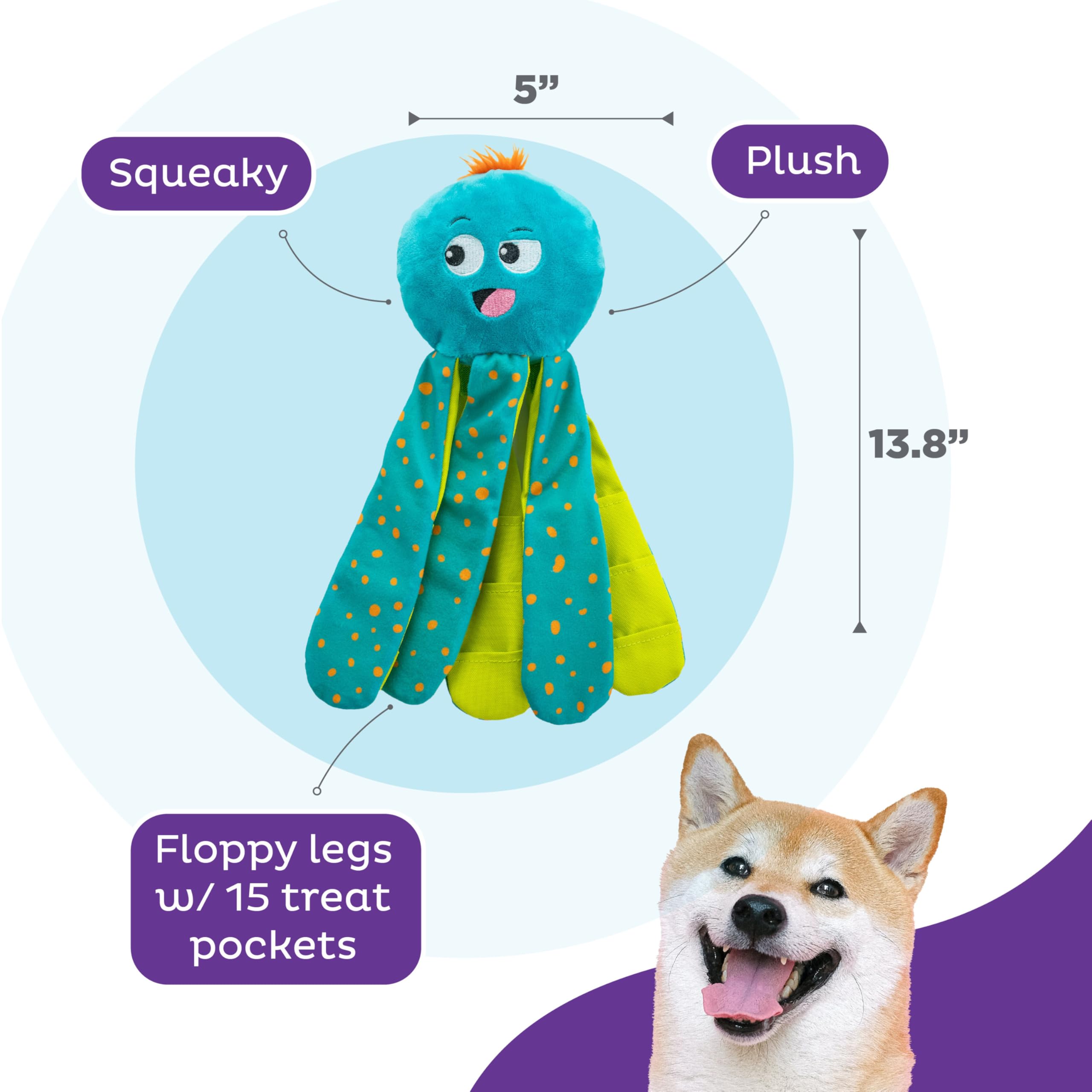 Outward Hound by Nina Ottosson Silly Legz Interactive Plush Dog Puzzle, Dog Enrichment Toys, Plush, Floppy, Long, Octopus, Blue