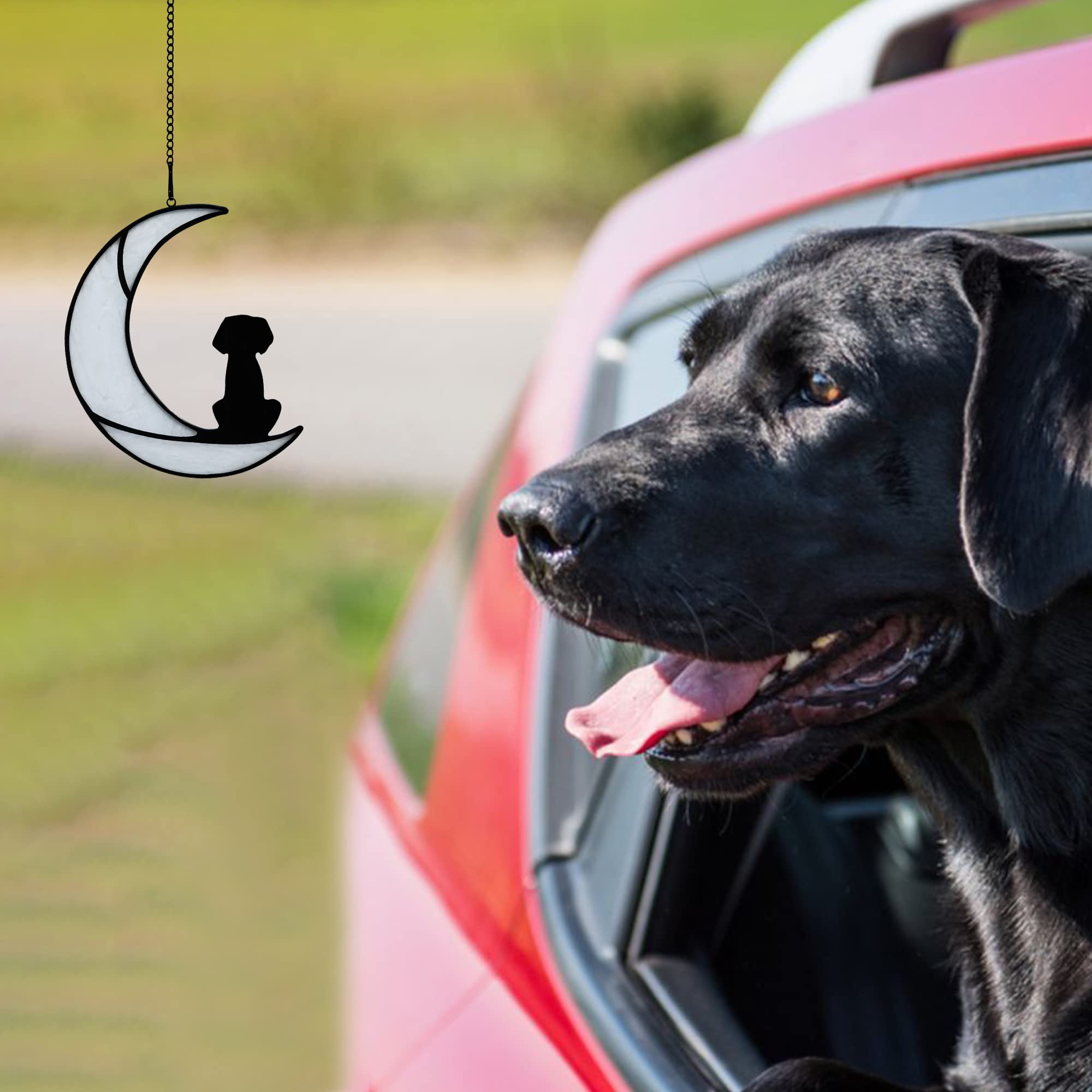BOXCASA Dog Memorial Gifts - Stained Glass Moon Suncatcher for Pet Loss Sympathy - Thoughtful Dog Lover Remembrance Decor