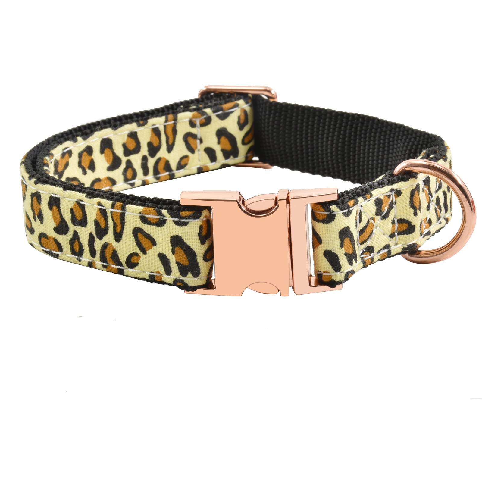 Metal Buckle Dog Collar, Durable Adjustable Dog Collar Soft For Small Medium Large Dogs (L(15-23In), Yellow Leopard)