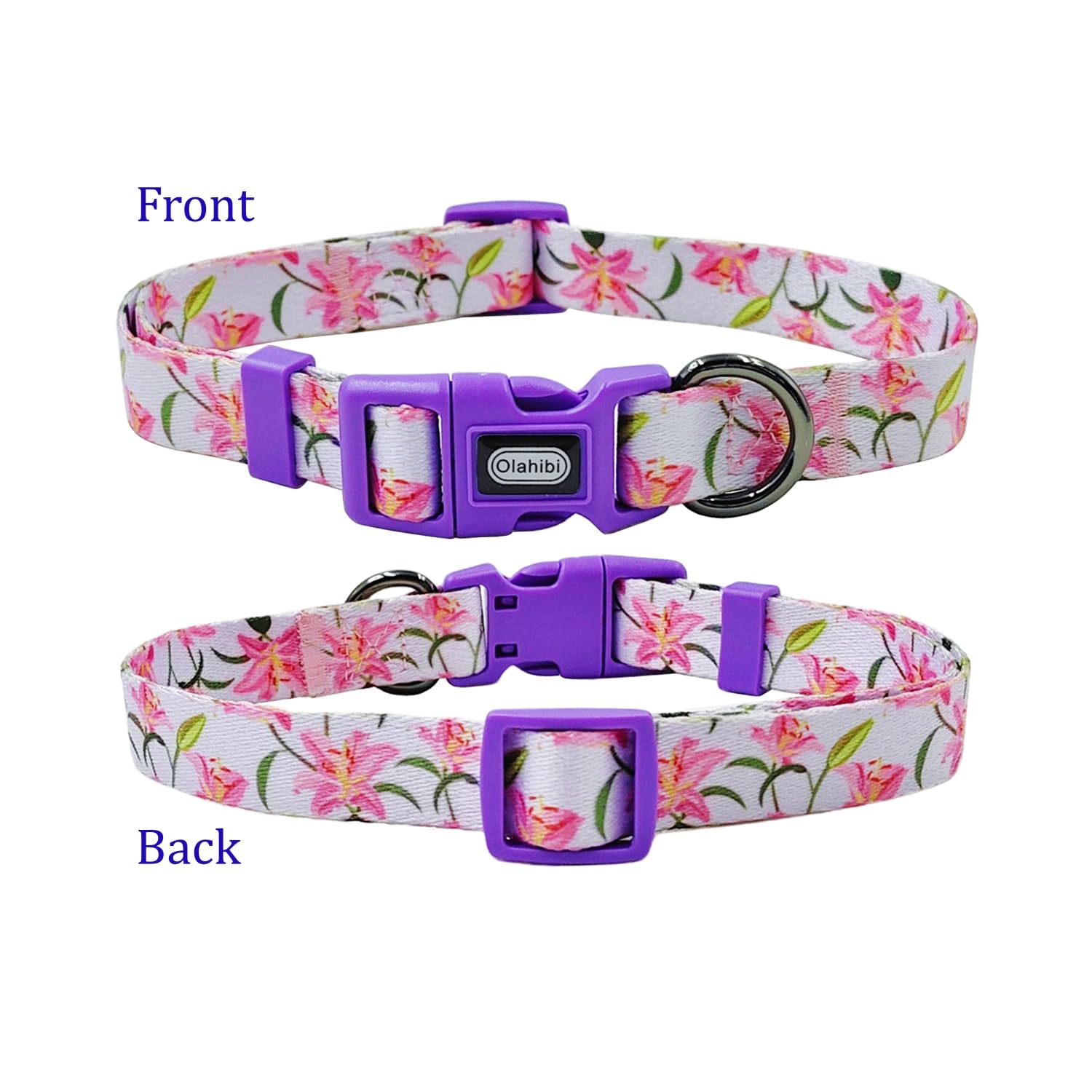 Olahibi Dog Collar And Leash Set, Lily Floral Pattern, Polyester Material, 5Ft Leash, For Large Dogs.(L, Purple Lily)
