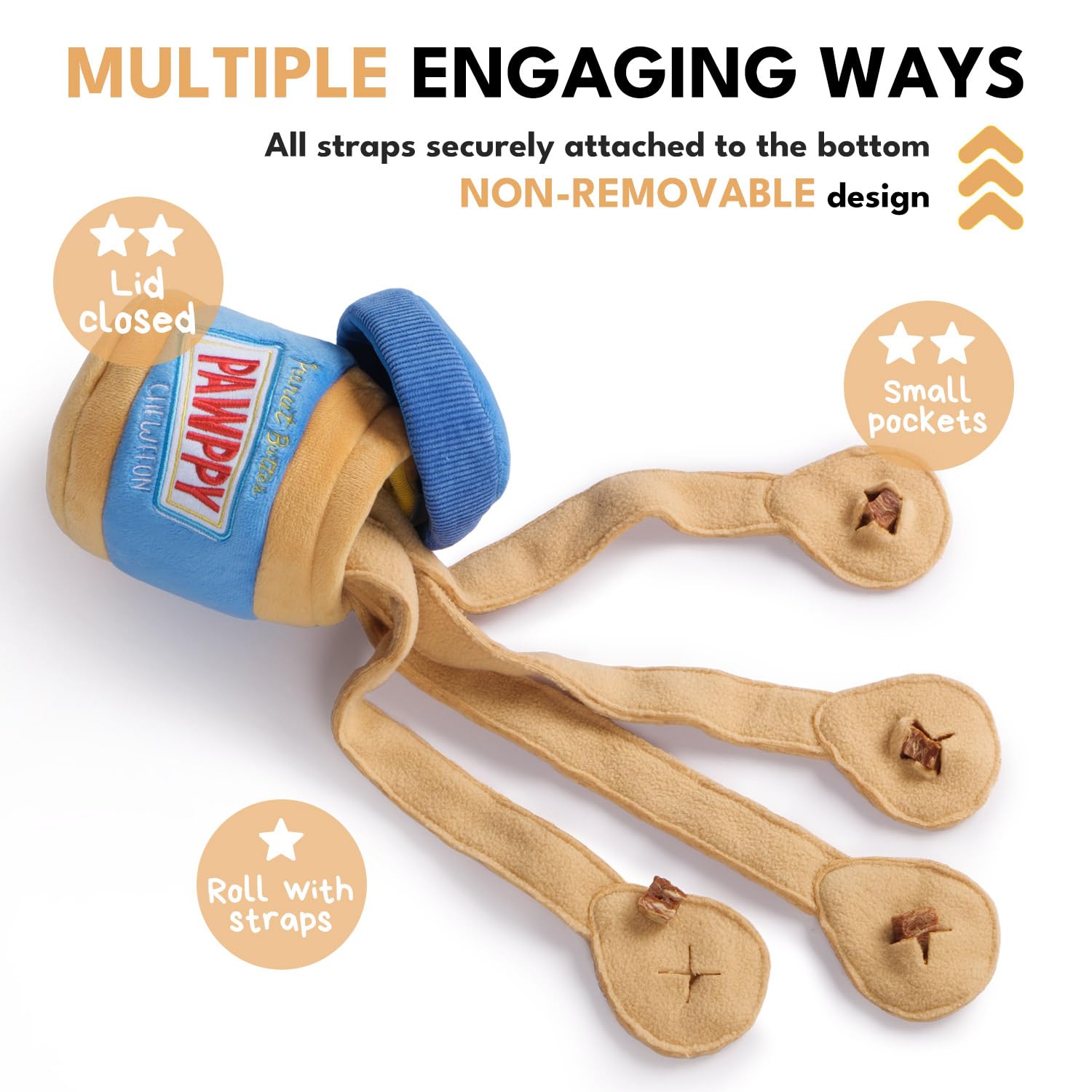 Chewffon Interactive Dog Enrichment Toy,Cute Crinkle&Snuffle Puppy Toys,Hide & Seek Plush Puzzles,Peanut Butter Jar Toys For Bra