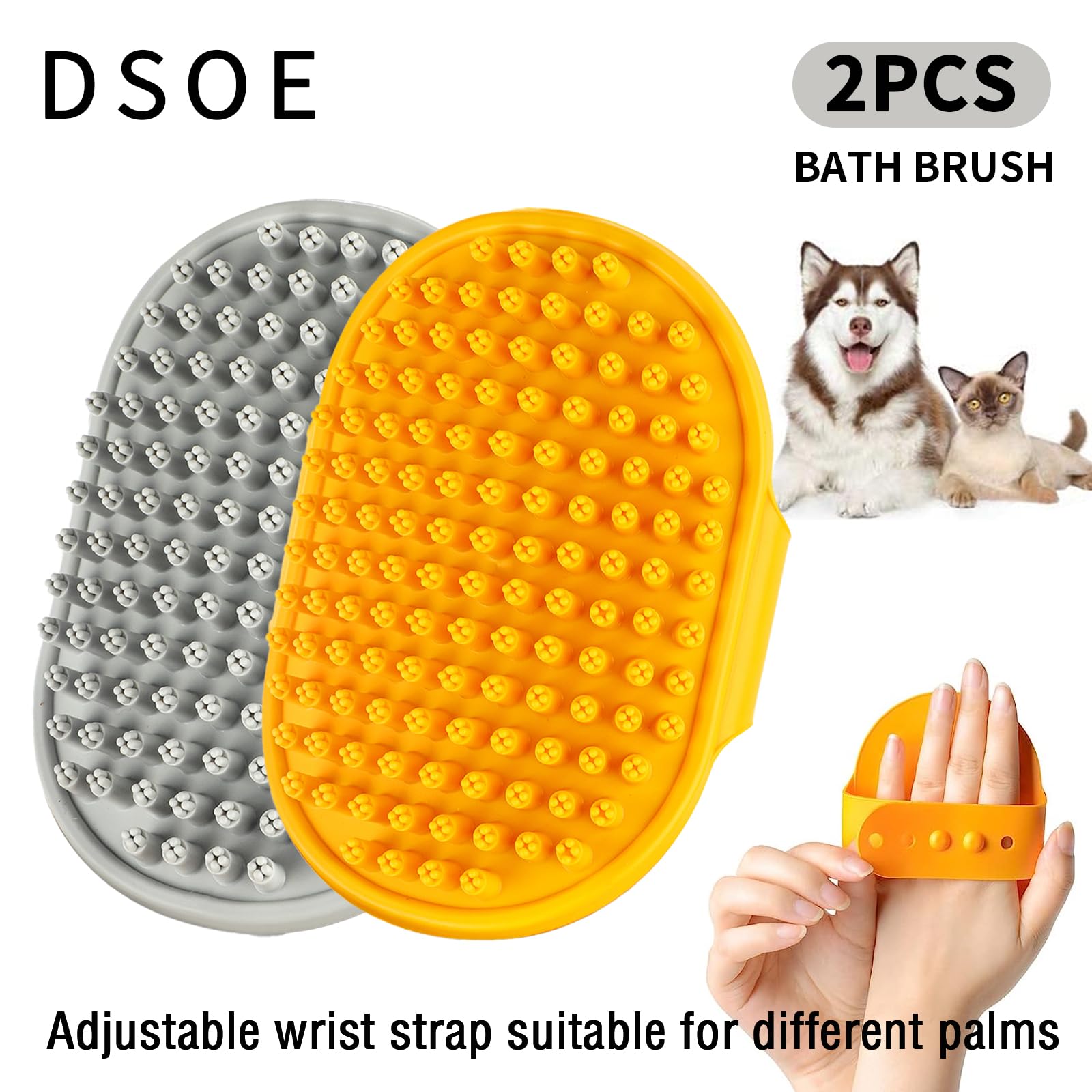 Dsoe Dog Bath Brush | Dog Grooming Brush, Dog Shampoo Massage Bath Brush Comb With Adjustable Loop Handle For Grooming Short And