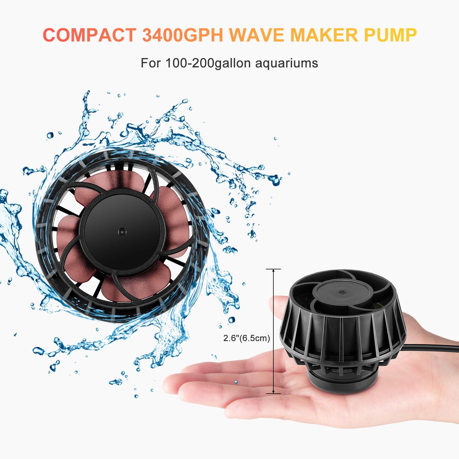 JEREPET 3400GPH Aquarium Wave Maker DC24V Power head with Magnetic Mounting,Wavemaker with Controller for 100-200 Gallon Fish Ta
