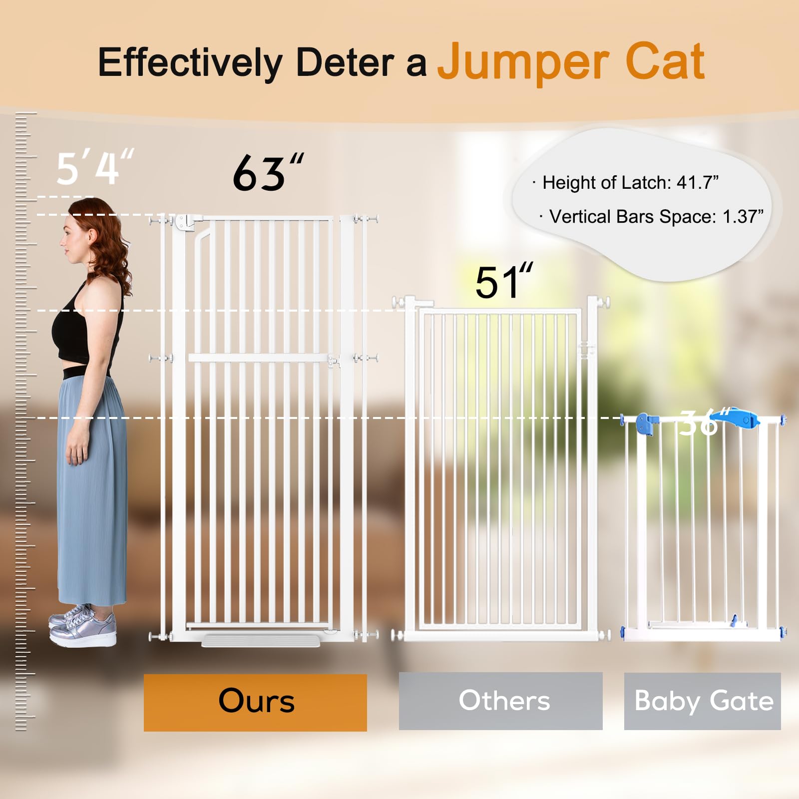 Senneny Extra Tall Cat Gate, Auto Close, One-Hand Open, Metal, Fits 29.5”-33.4” Wide, White