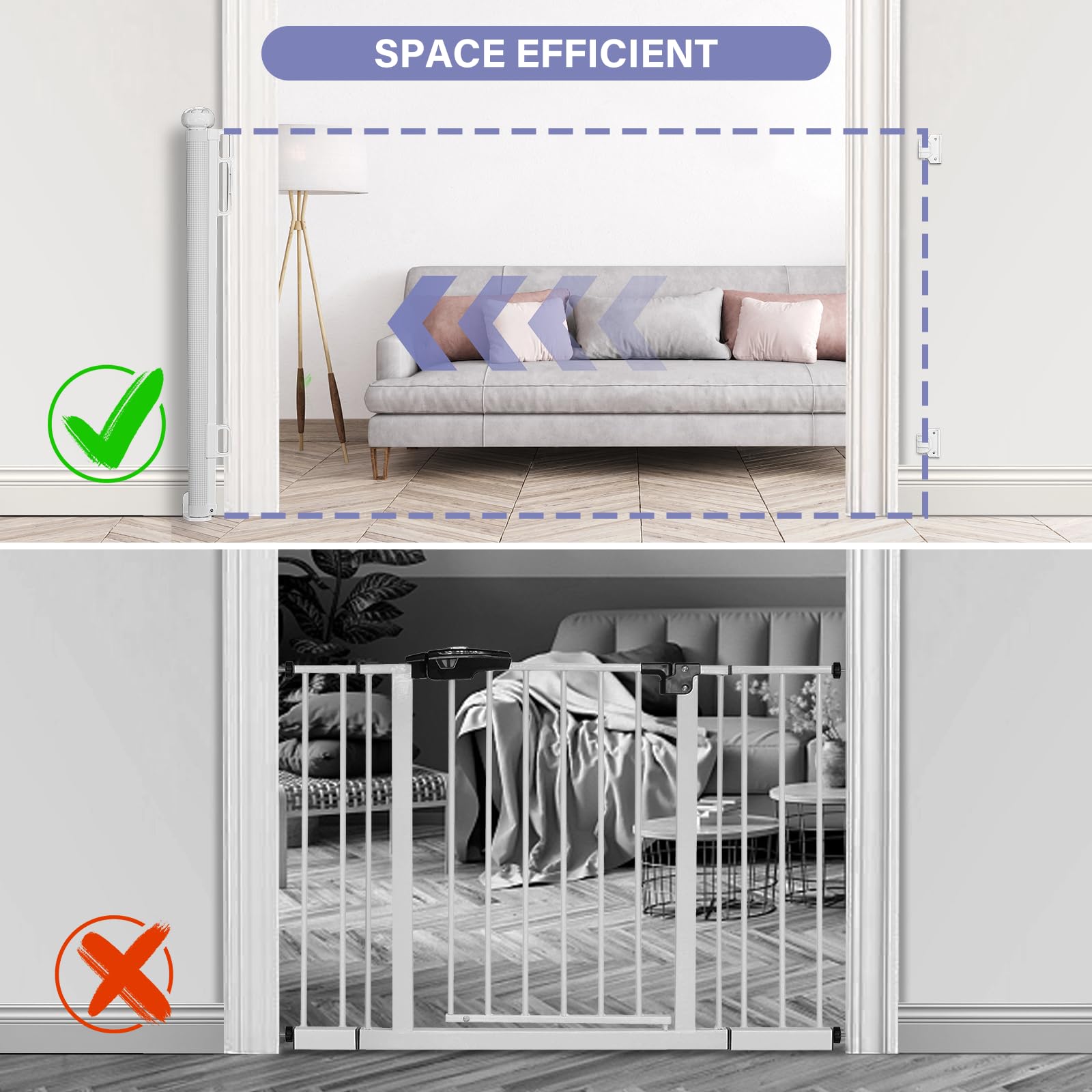 Retractable Baby Gates Extra Wide, Probebi Retractable Dog Gate For The House Extends To 54' Wide 34' Tall, Gates For Baby Indoor, Stair Gate For Outdoor, Staris, Hallways, Doorways, Deck, Porch