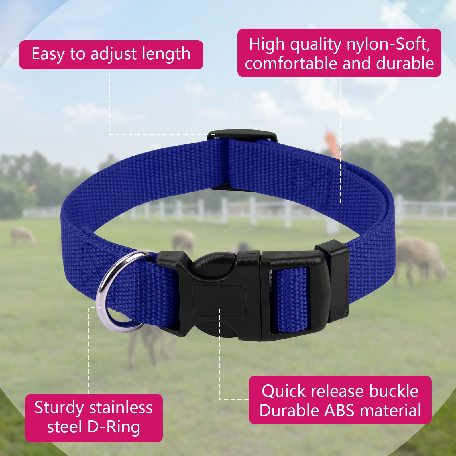 GINDOOR Goat Collars with Bell, 3 Pack Adjustable Sheep Collars with Quick Release Buckle Anti-Loss Bell, Durable Nylon pet Coll
