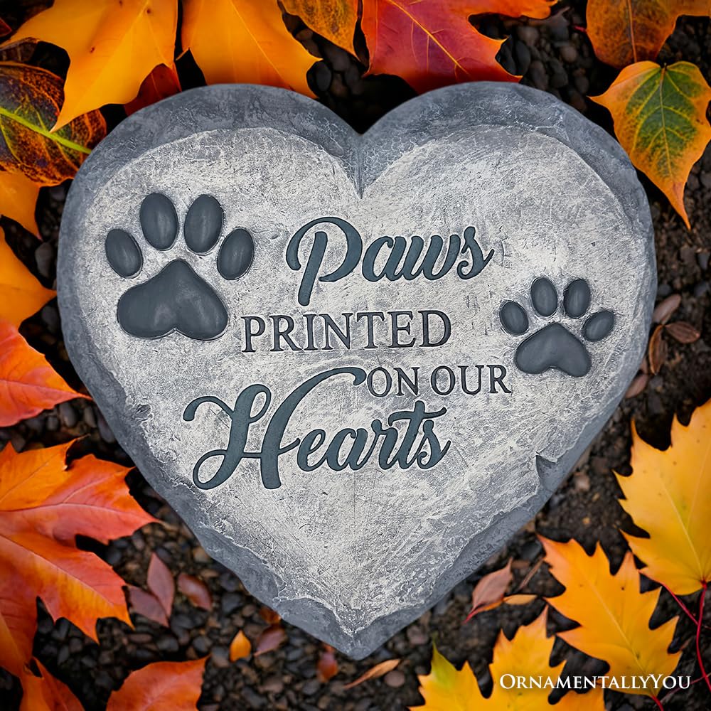 Ornamentallyyou Elegant Resin Stepping Stone, Outdoor Garden Pathway Decoration (Paws Printed On Our Hearts Memorial Stepping St