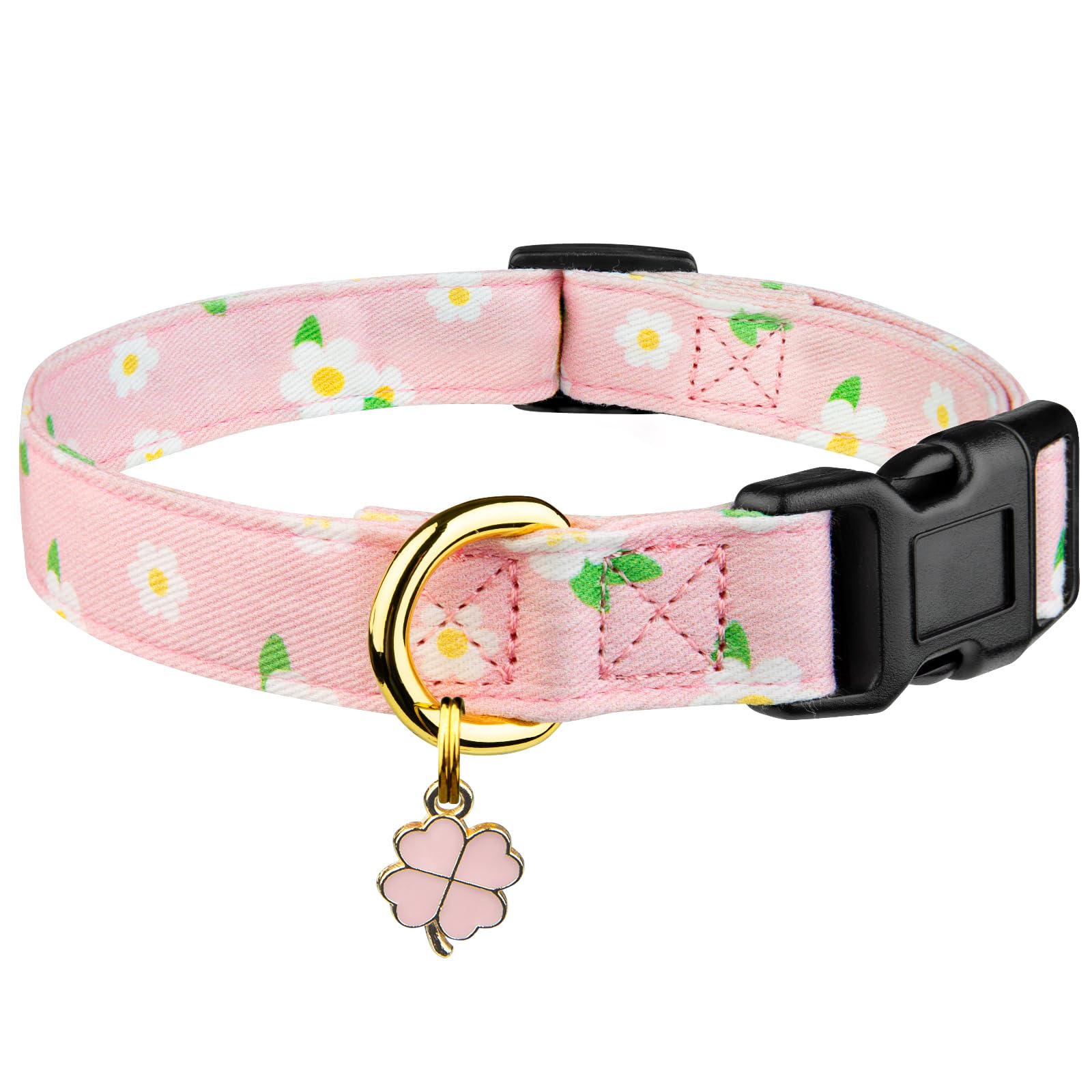 Cotton Handmade Dog Collar Cute And Distinctive Patterns Pink Flower With Pendant For Girl Boy Dogs Collars M