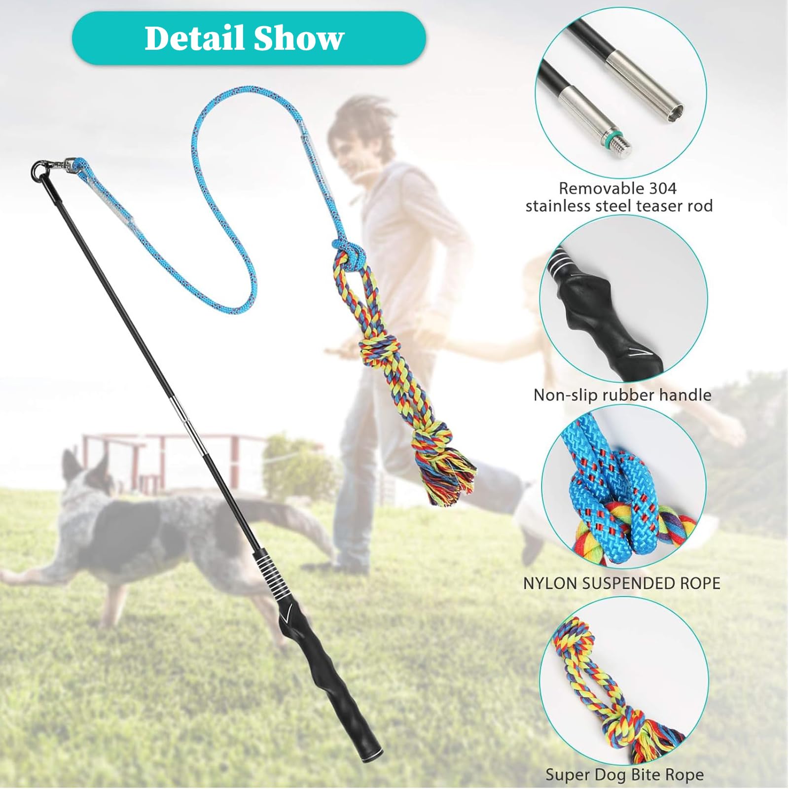 Meieke Flirt Pole For Dogs Pet Teaser Wand Outdoor Interactive Pet Dog Flirt Pole Training Exercise Rope Toy For Small Medium Large Dogs Cats