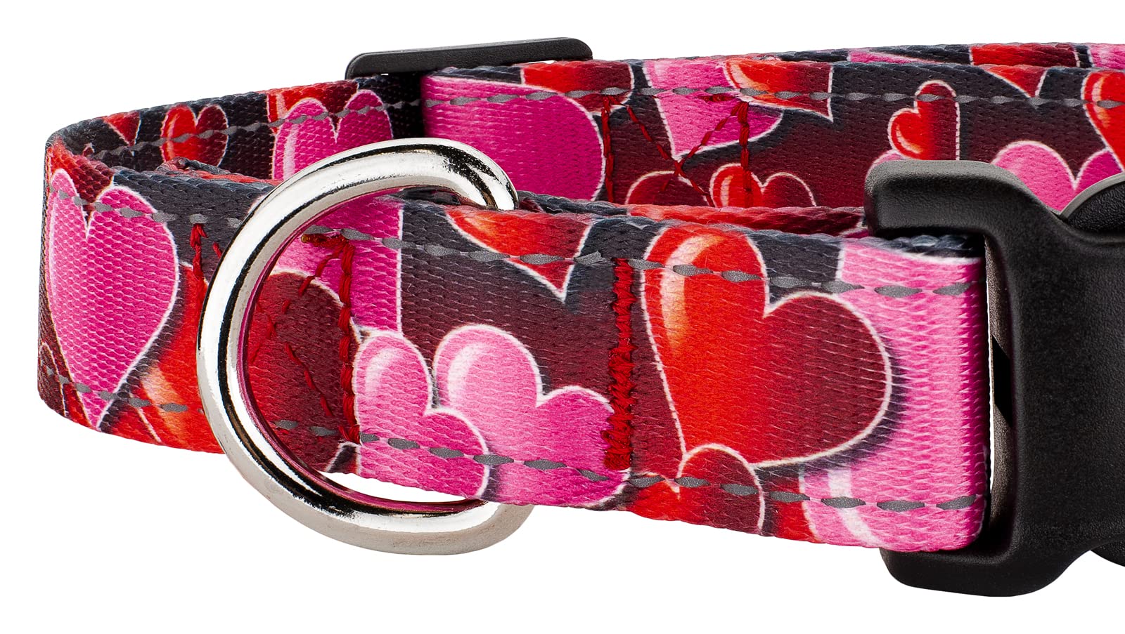 Country Brook Petz - Deluxe Romantic Hearts Reflective Dog Collar Collection Featuring Night Safe Designs (1 Inch, Medium)
