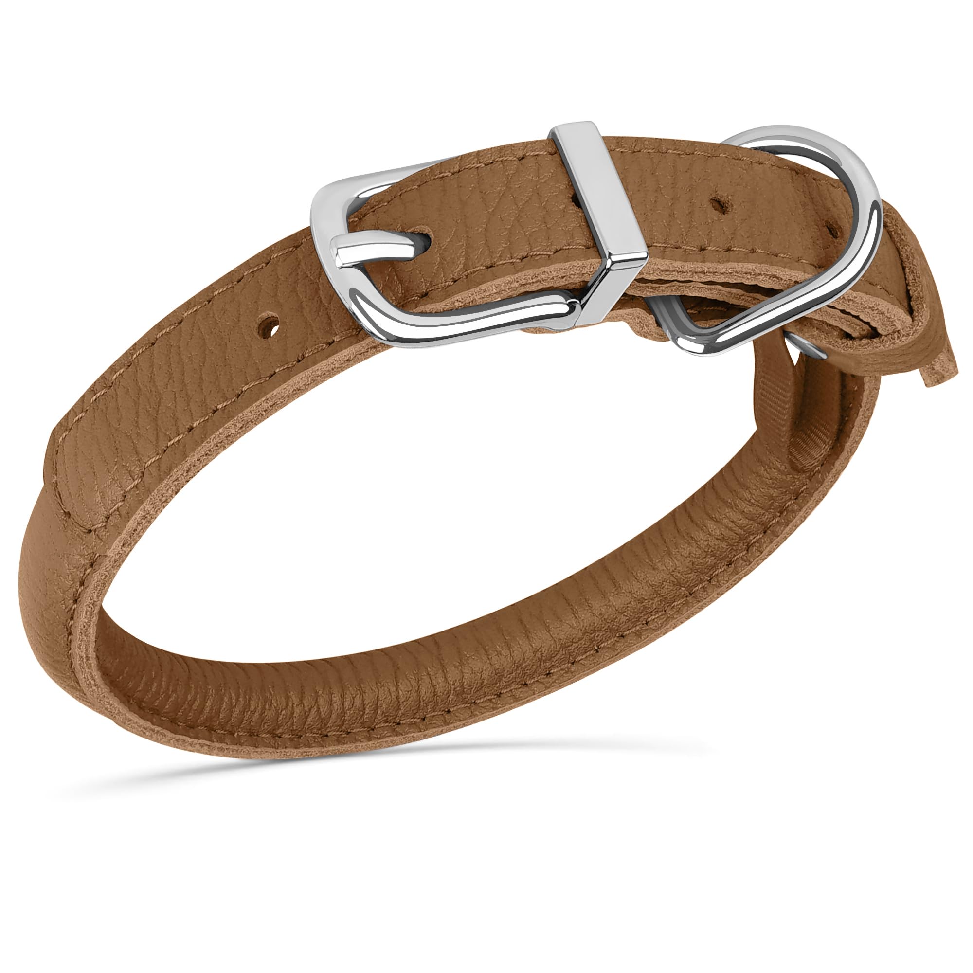 Oopsdoggy Rolled Leather Dog Collar Soft Roll Collars For Small Medium Large Dogs Puppy (Brown, S, 10''-13'')