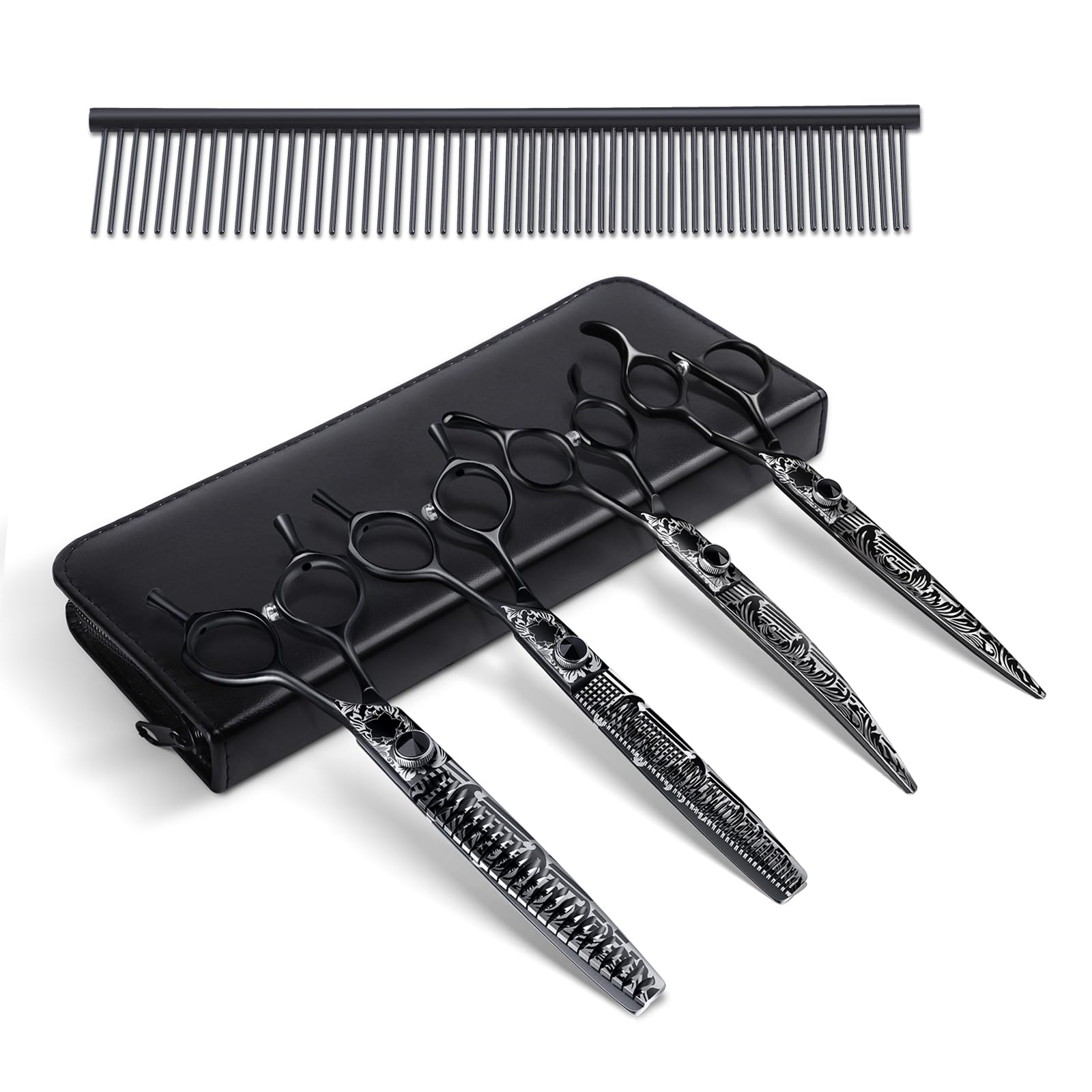 Jason Dog Grooming Scissors Kit, Professional 6 In 1 Dog Scissors Set - Thinning Shear, Straight Scissor, Dog Chunker, Down-Curv