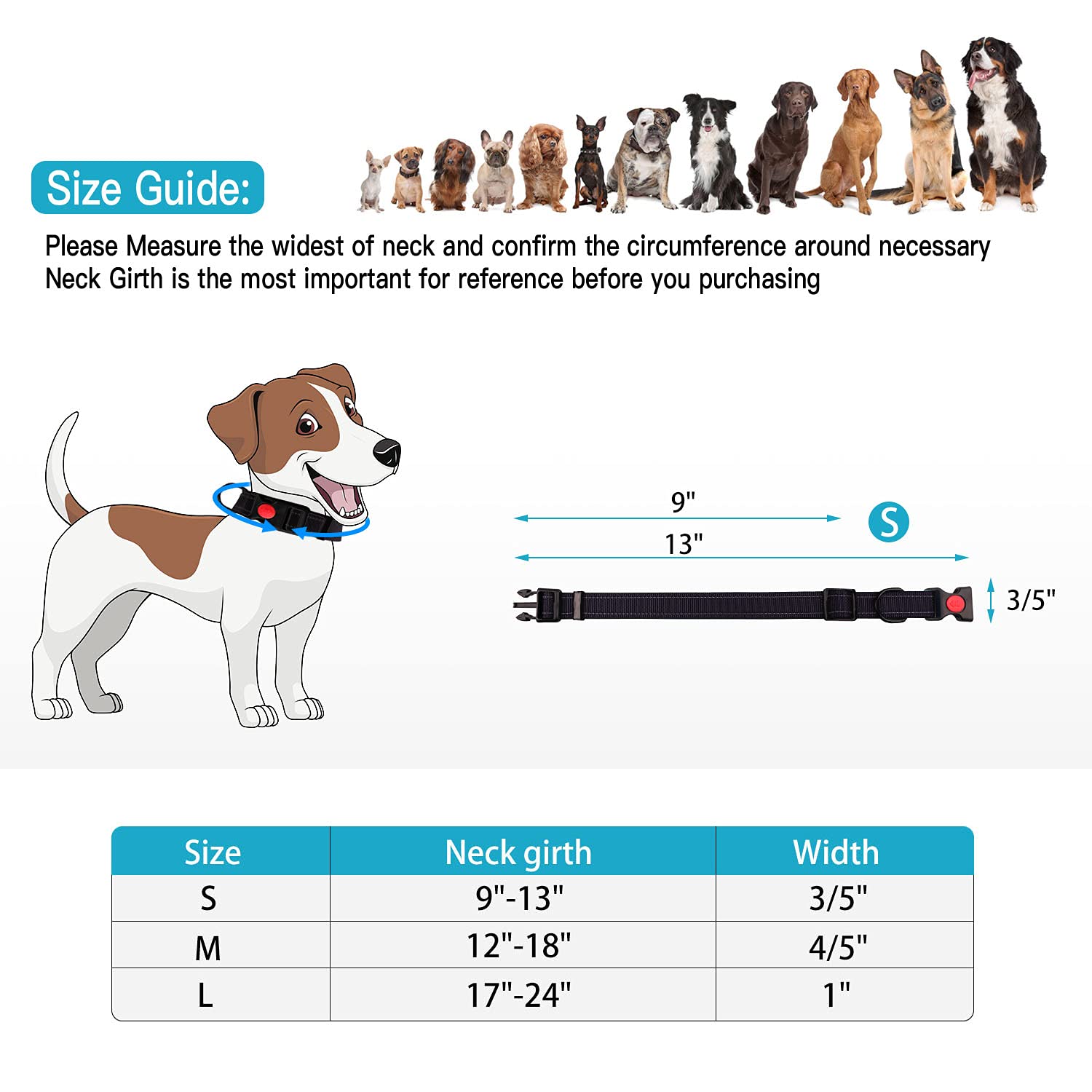 Reflective Dog Collar And Leash Set With Safety Locking Buckle Nylon Pet Collars Adjustable For Small Medium Large Dogs 3 Sizes(Black&L)