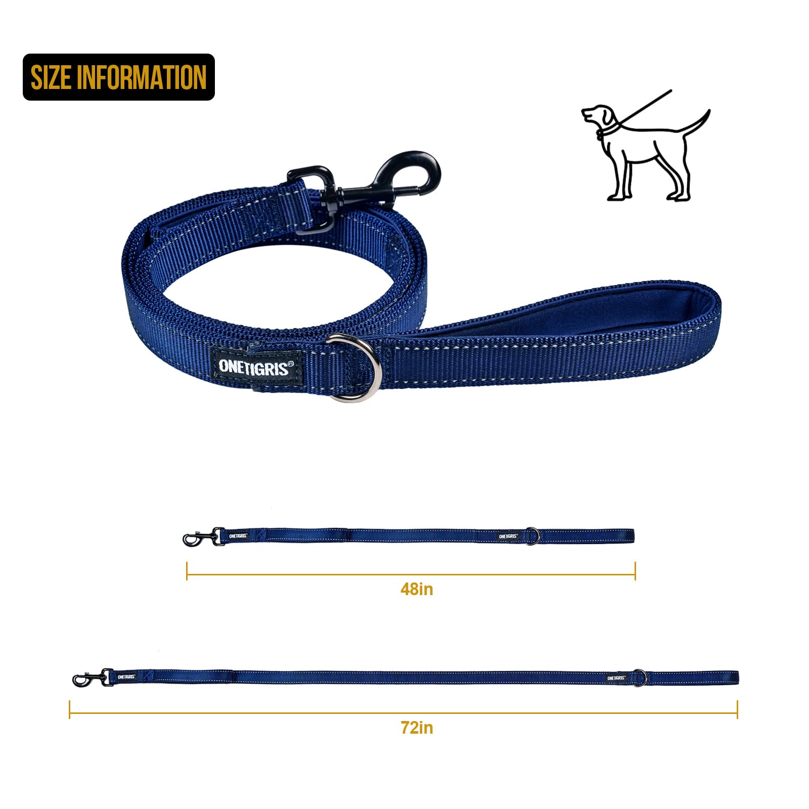 Onetigris Handled No-Pull Dog Walking Leash Long Traffic Leads For Medium To Large Dogs (Blue, 4Ft)