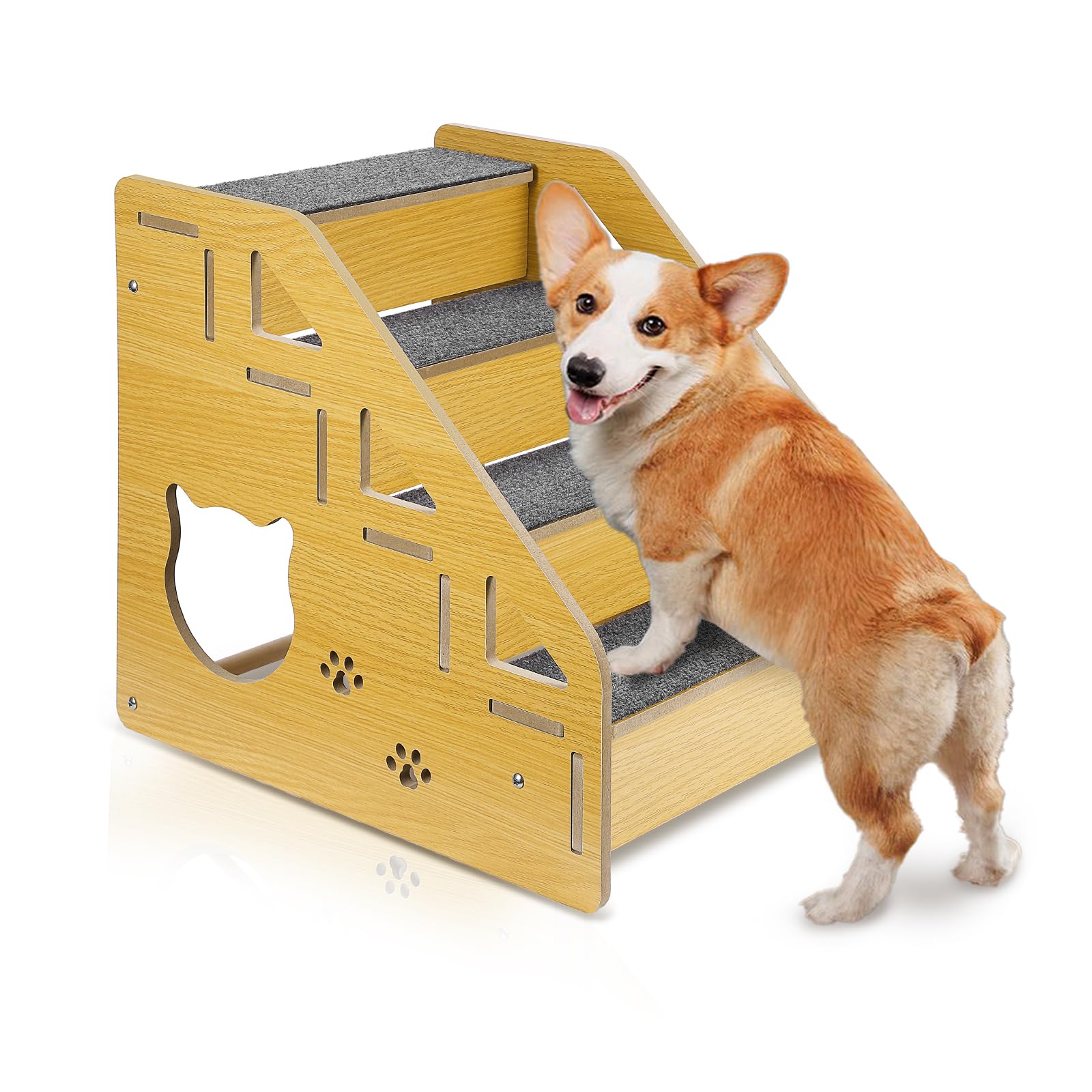Anjisuny Dog Stairs For Small Dogs, 4-Step Dog Steps For Beds Or Couches, Wood Pet Stairs For Small Pets, 15' H Cat Stairs For 