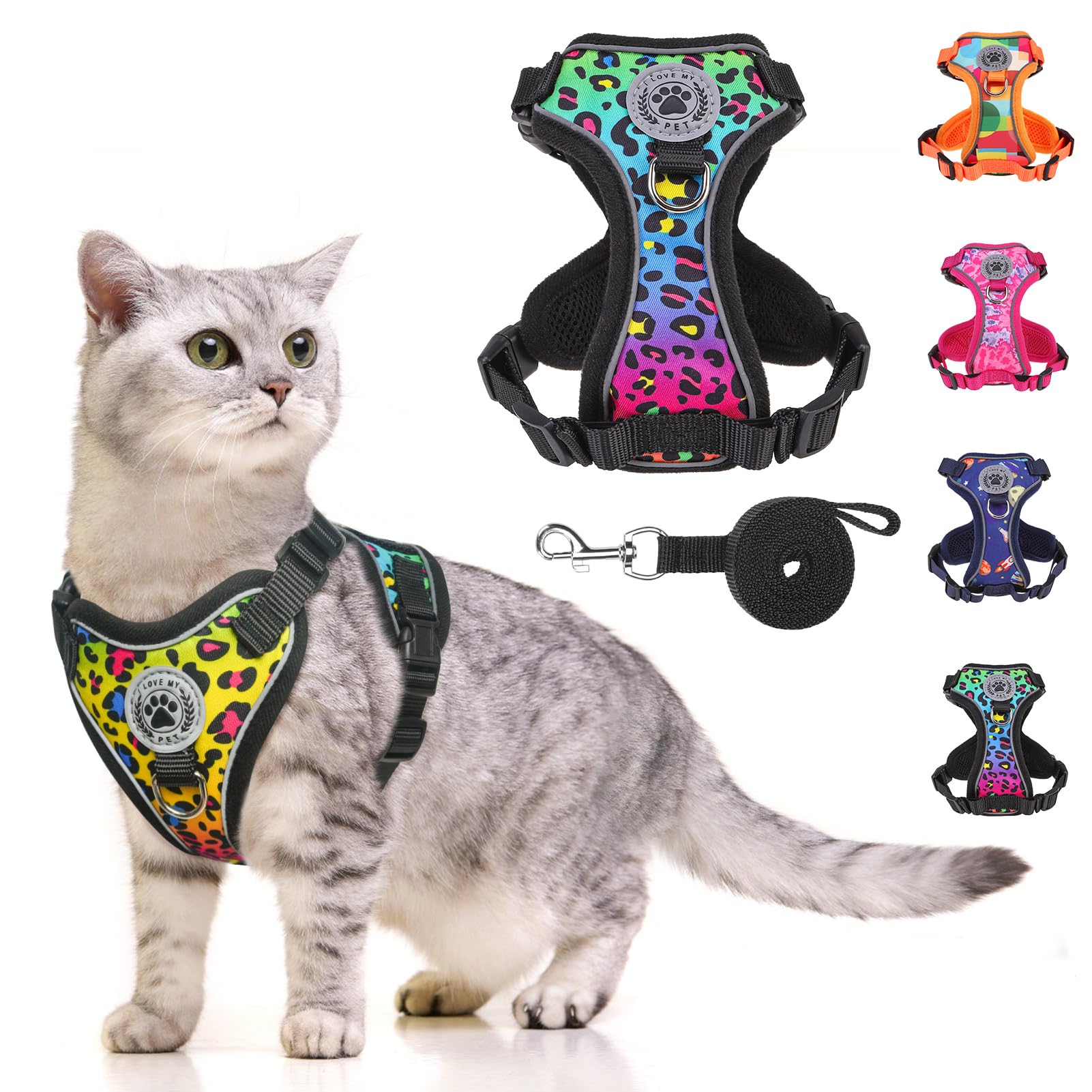 BEAUTYZOO Escape Proof Cat Harness and Leash for Walking, Soft Adjustable Cute Vest for Small to Large Cats, Reflective Breathab