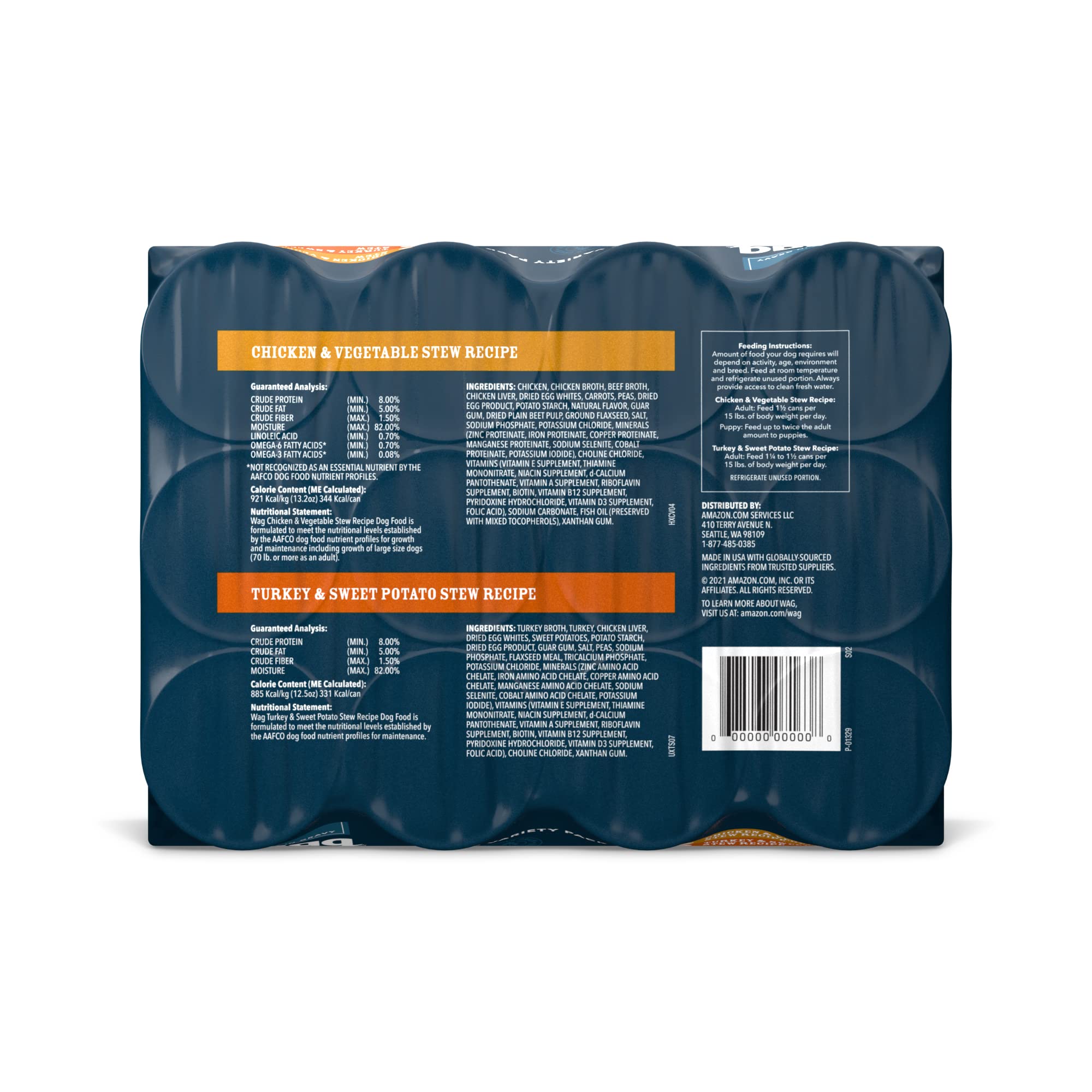 Amazon Brand - Wag Wet Dog Food Stew Variety Pack, Chicken & Turkey Cuts in Gravy, Made with Natural Ingredients, 13.2 Ounce Can