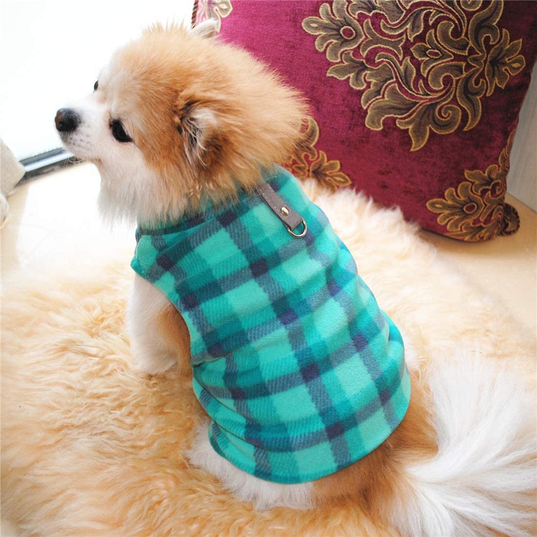 Pixriy Dog Sweater, Soft Fleece Vest With Leash Ring Pullover Jacket Winter Pet Dog Clothes For Puppy Small Dog Cat Teddy Chihuahua Yorkshire For Christmas (Xx-Large, Green Grey Plaid)