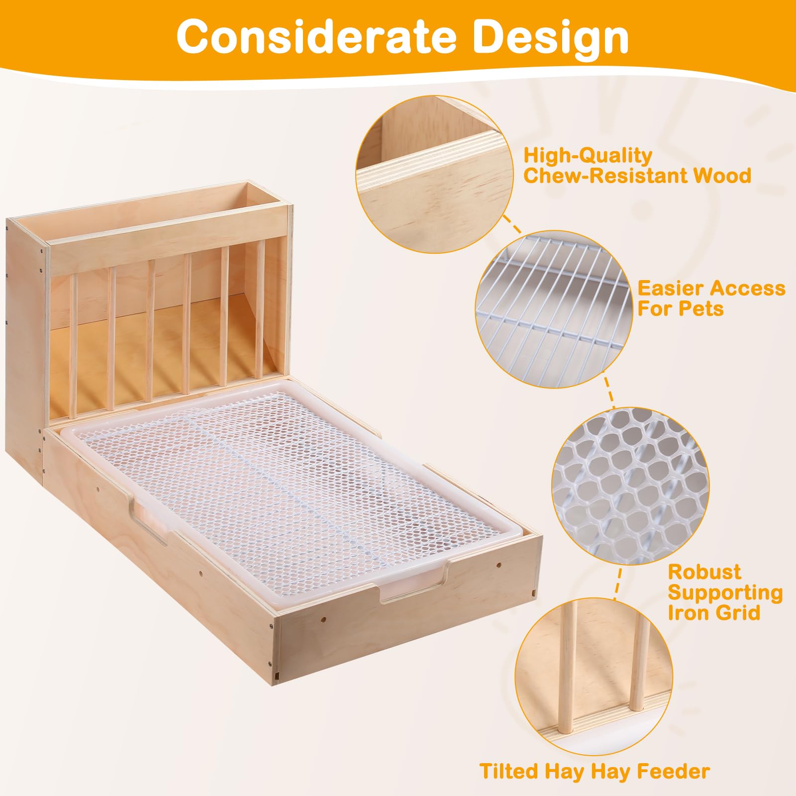 Essenhome Extra-Large 2-In-1 Rabbit Hay Feeder & Litter Box Set, Wood, Mess Proof, For Guinea Pigs, Chinchillas, Hamsters, And R