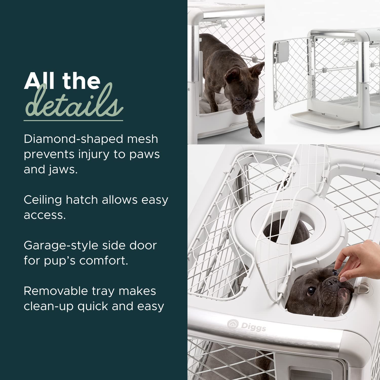Diggs Revol Collapsible Dog Crate With Wheels - Premium Portable Dog Crate - Safe, Stylish, And Convenient Indoor Kennel (Ash, S