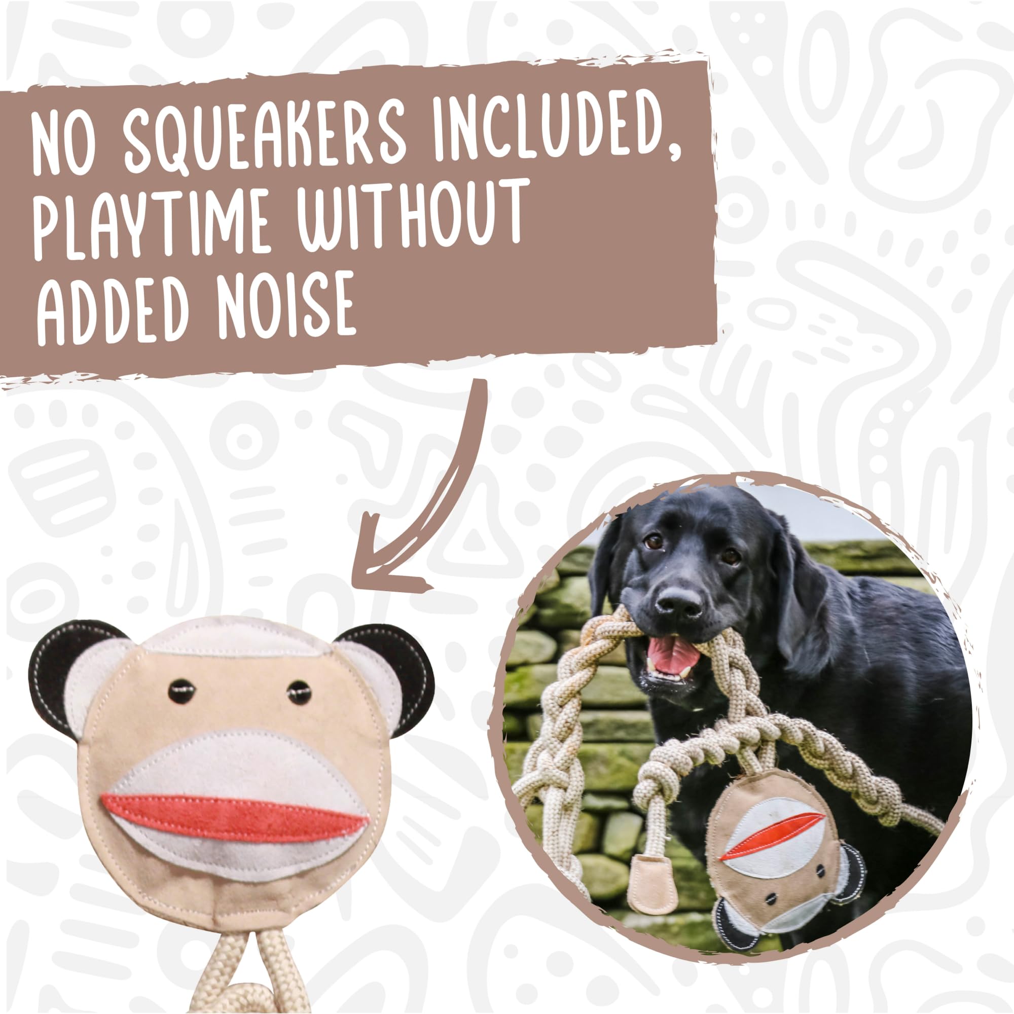 Hugglehounds Natural Rope Knottie- Tough Leather Dog Toy For Aggressive Chewers, Interactive Durable Toy For Small & Large Dog B