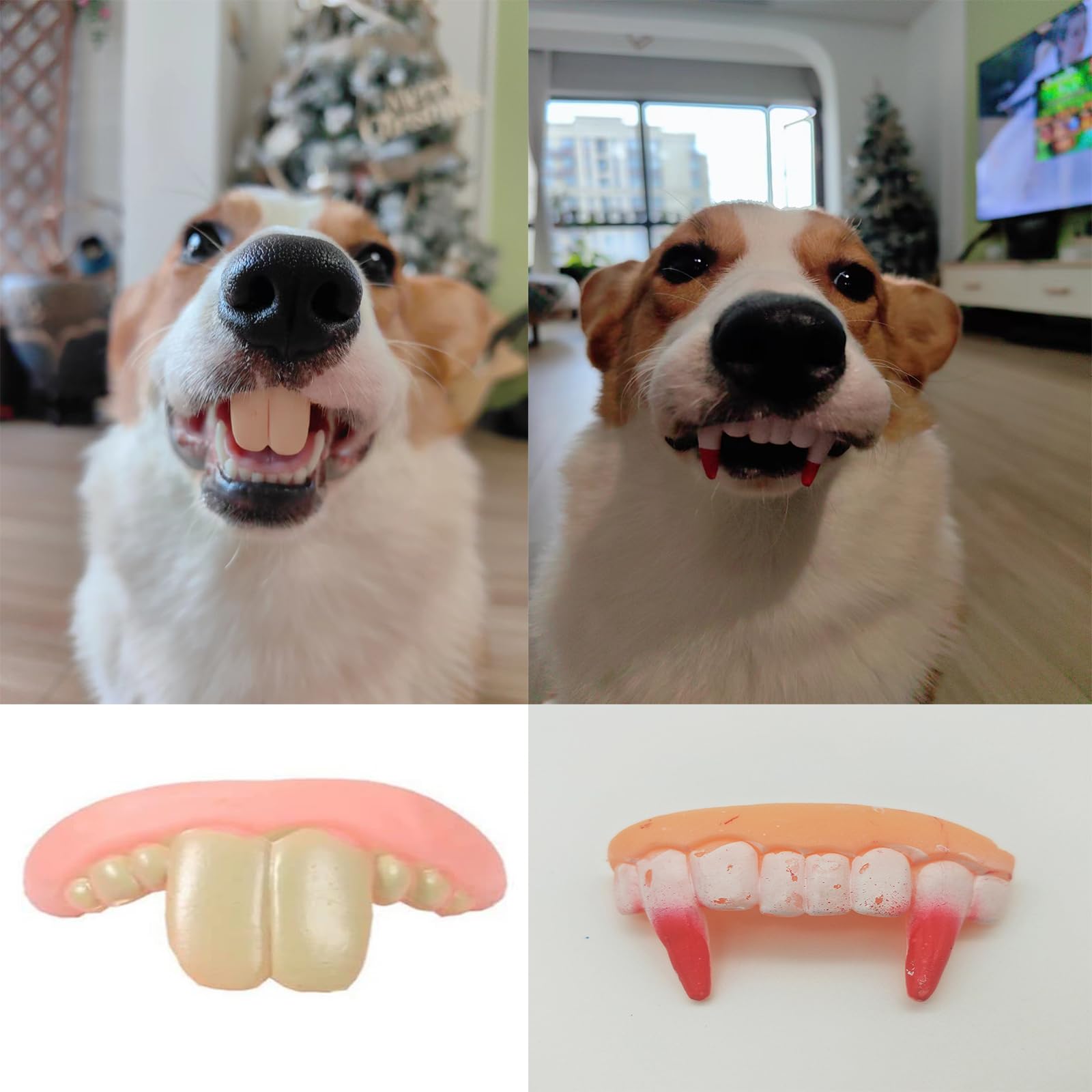 Vampire & Rabbit Teeth For Medium & Large Dogs - 2 Pcs Funny Dog Teeth Braces For Halloween & Christmas Festival Costume