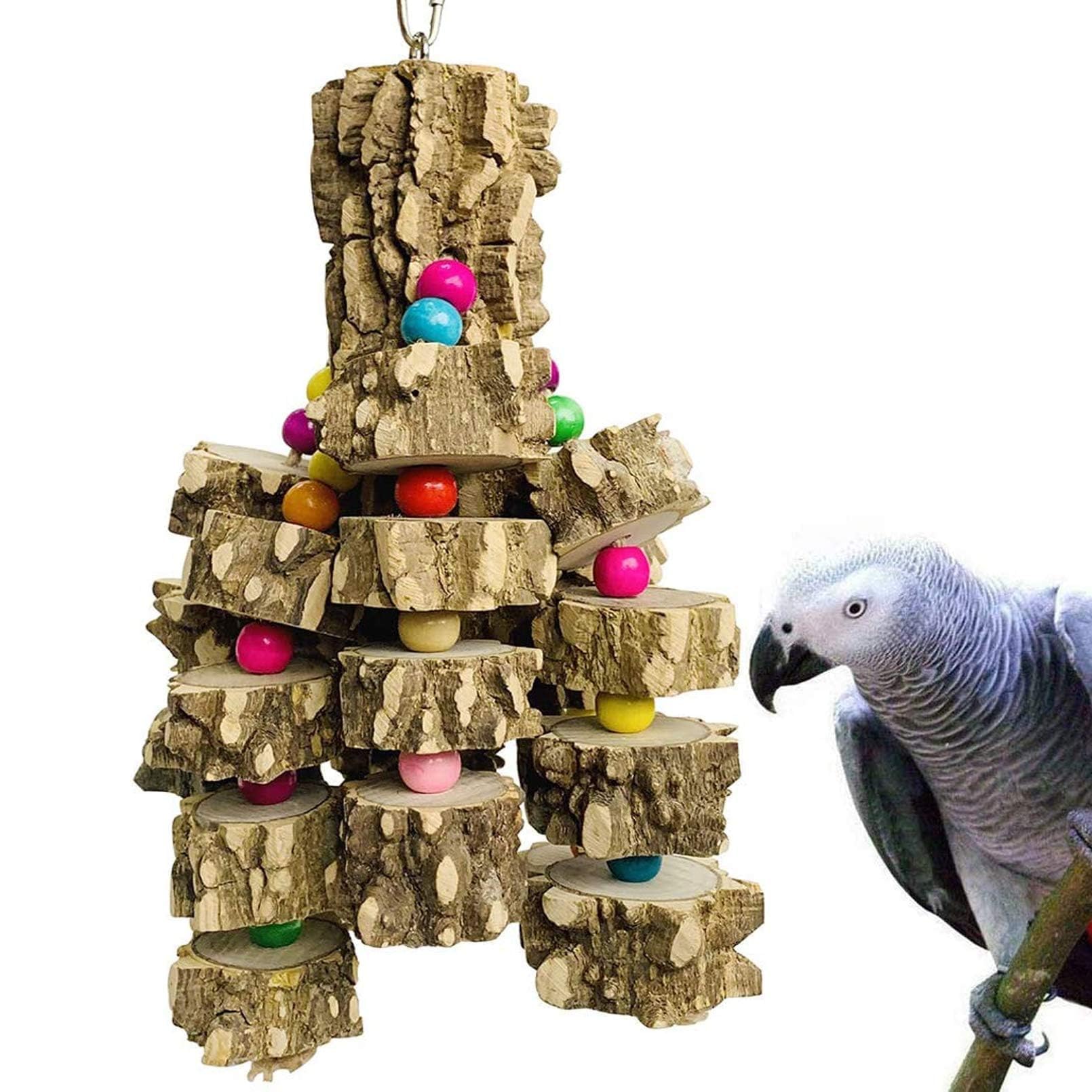 Pinvnby Large Parrot Toys Natural Wood Bird Chewing Toys Parakeet Cage Hammock Hanging Toy For African Grey Macaws Cockatoos Eclectus Amazon Parrot Birds