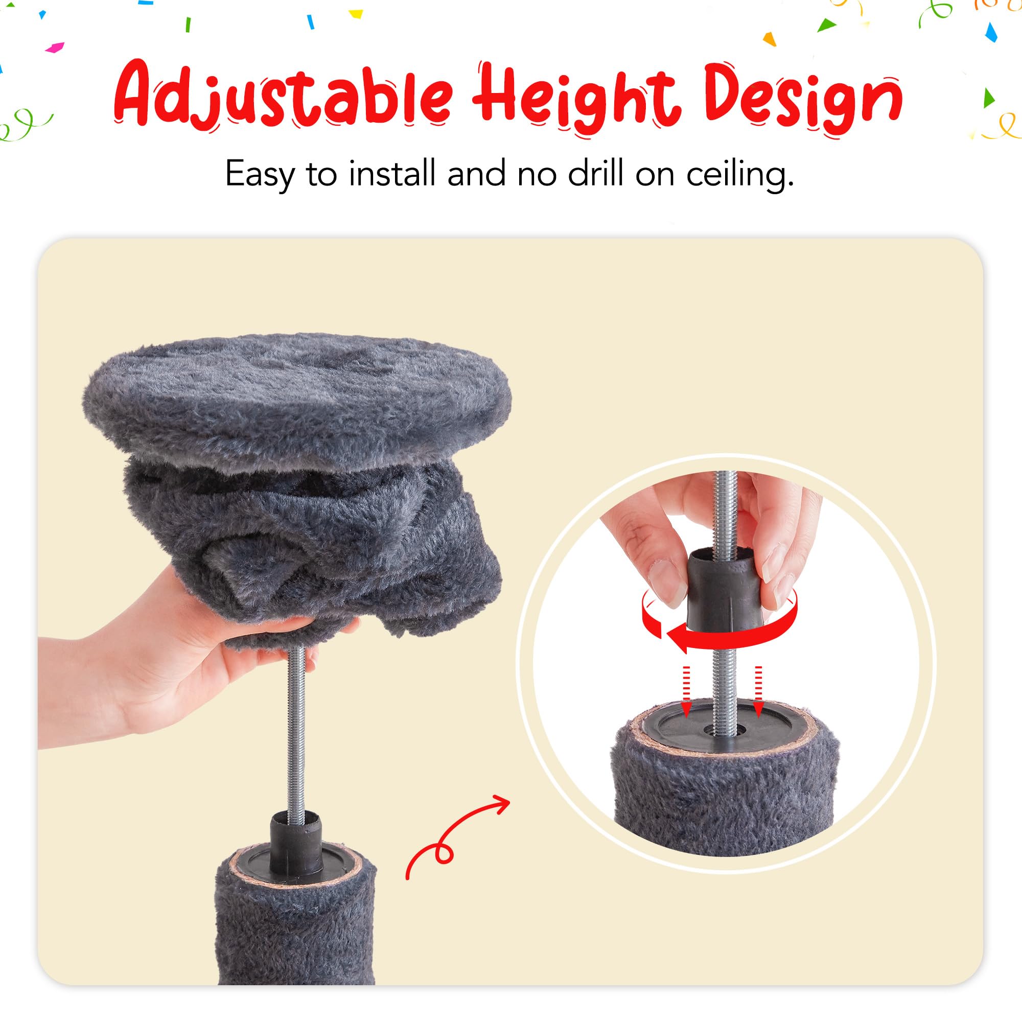 Furcato Cat Tree, Floor To Ceiling Cat Tower Adjustable Height [92-102 Inches=234-258Cm], 7 Tiers Cat Climbing Tree With Hammock
