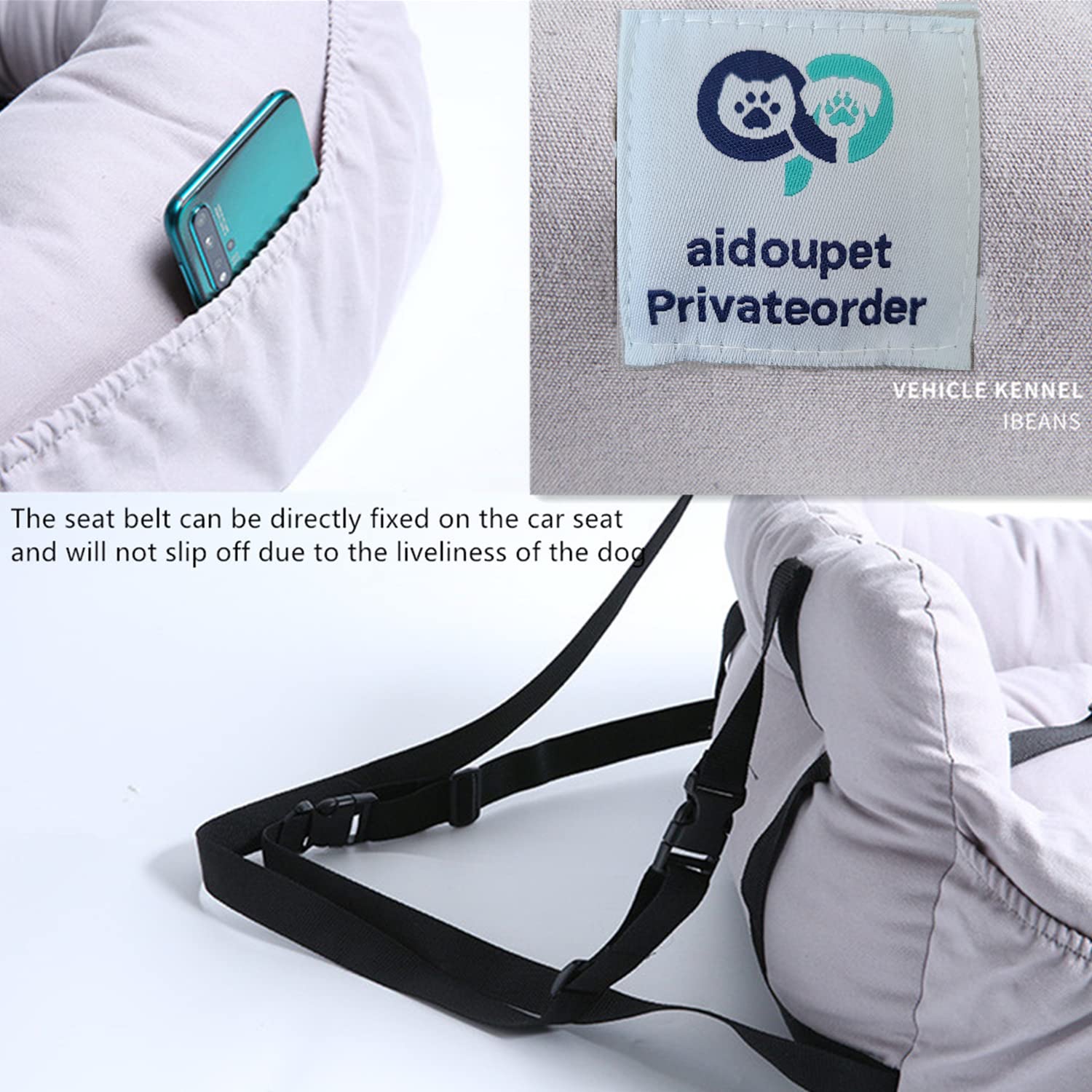 Aidou Dog Booster Seat for Small to Large Dogs & Cats, Pet Travel Safety Seat with Storage & Dual-use Car & Home Bed (Small Grey