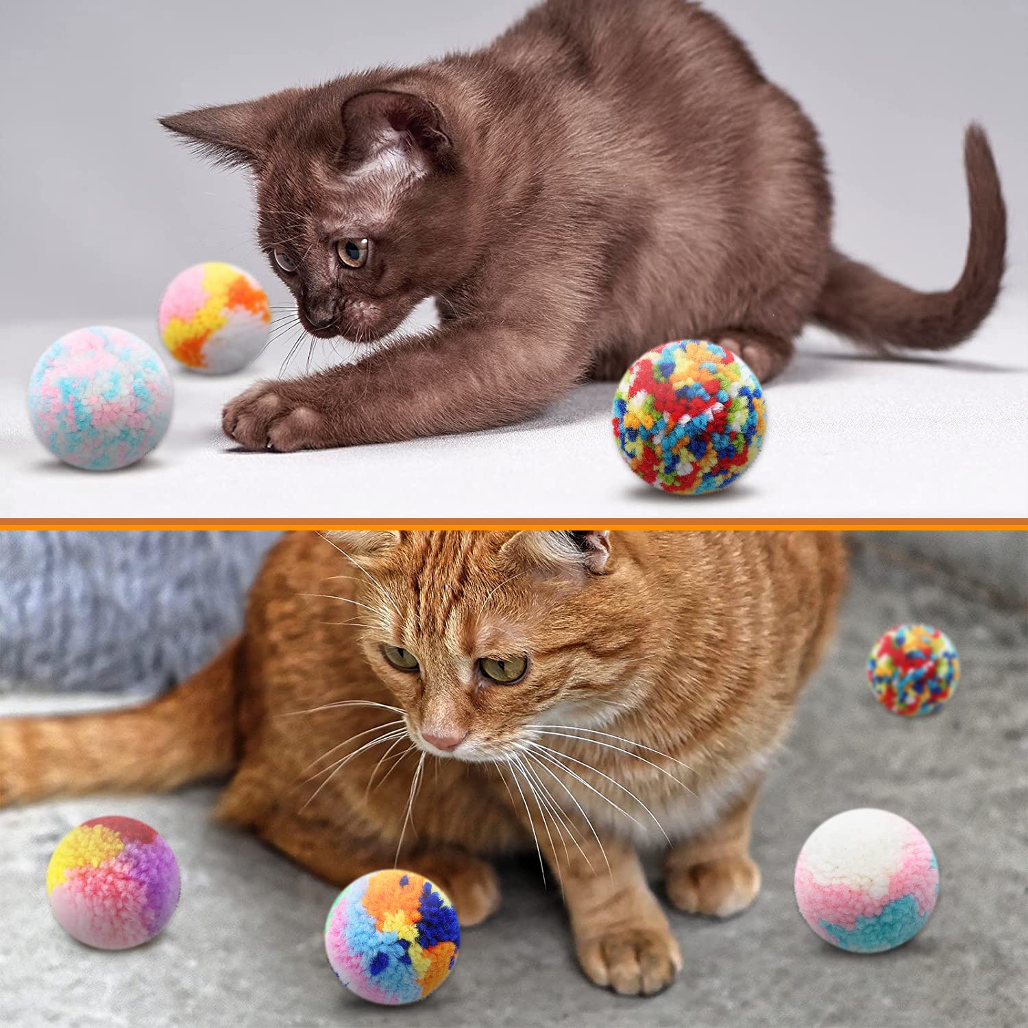 Maiyu Cat Toys Springs Balls Set 12 Pack - 6 Pcs Cat Toy Balls Woolen Yarn Balls - 6 Pcs Cat Spring Tube Toys Interactive Cat Ch