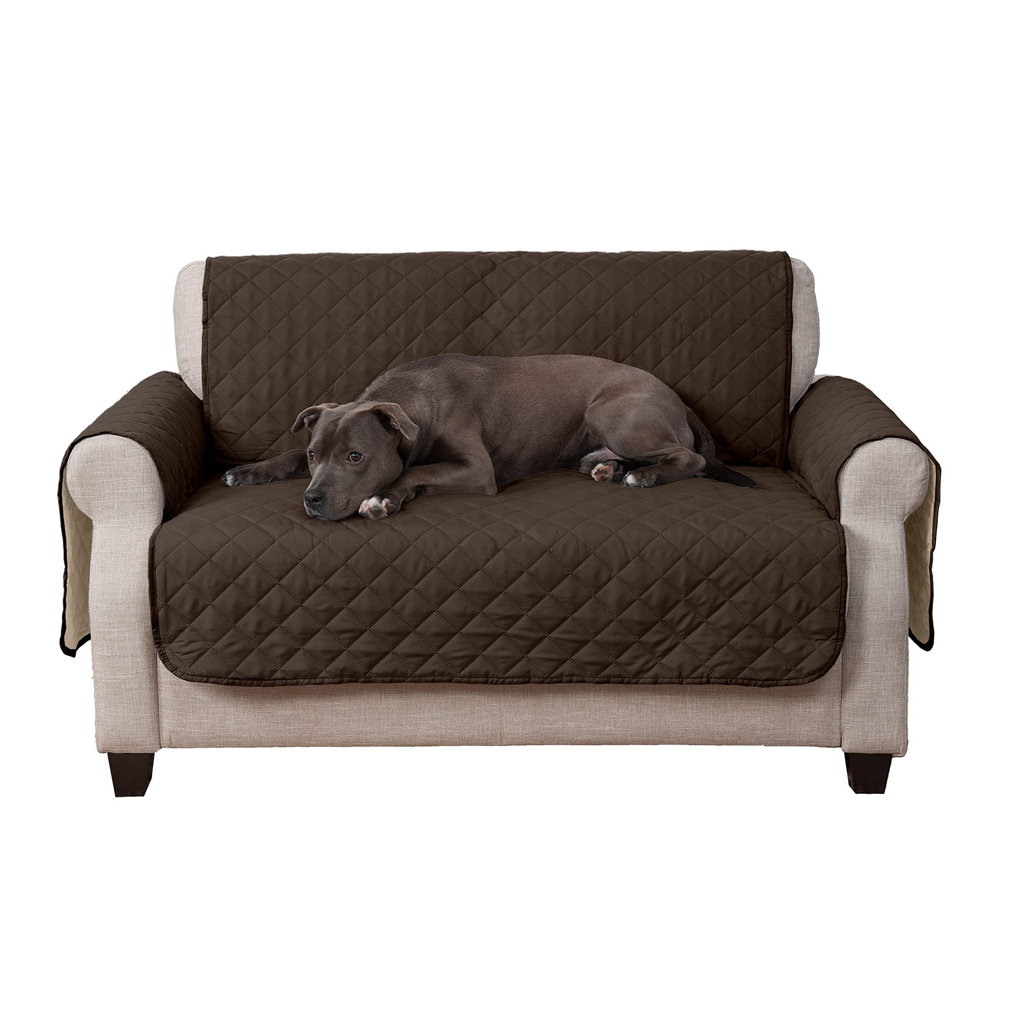Furhaven Water-Resistant & Reversible Loveseat Cover Protector for Dogs, Cats, & Children - Two-Tone Pinsonic Quilted Living Roo