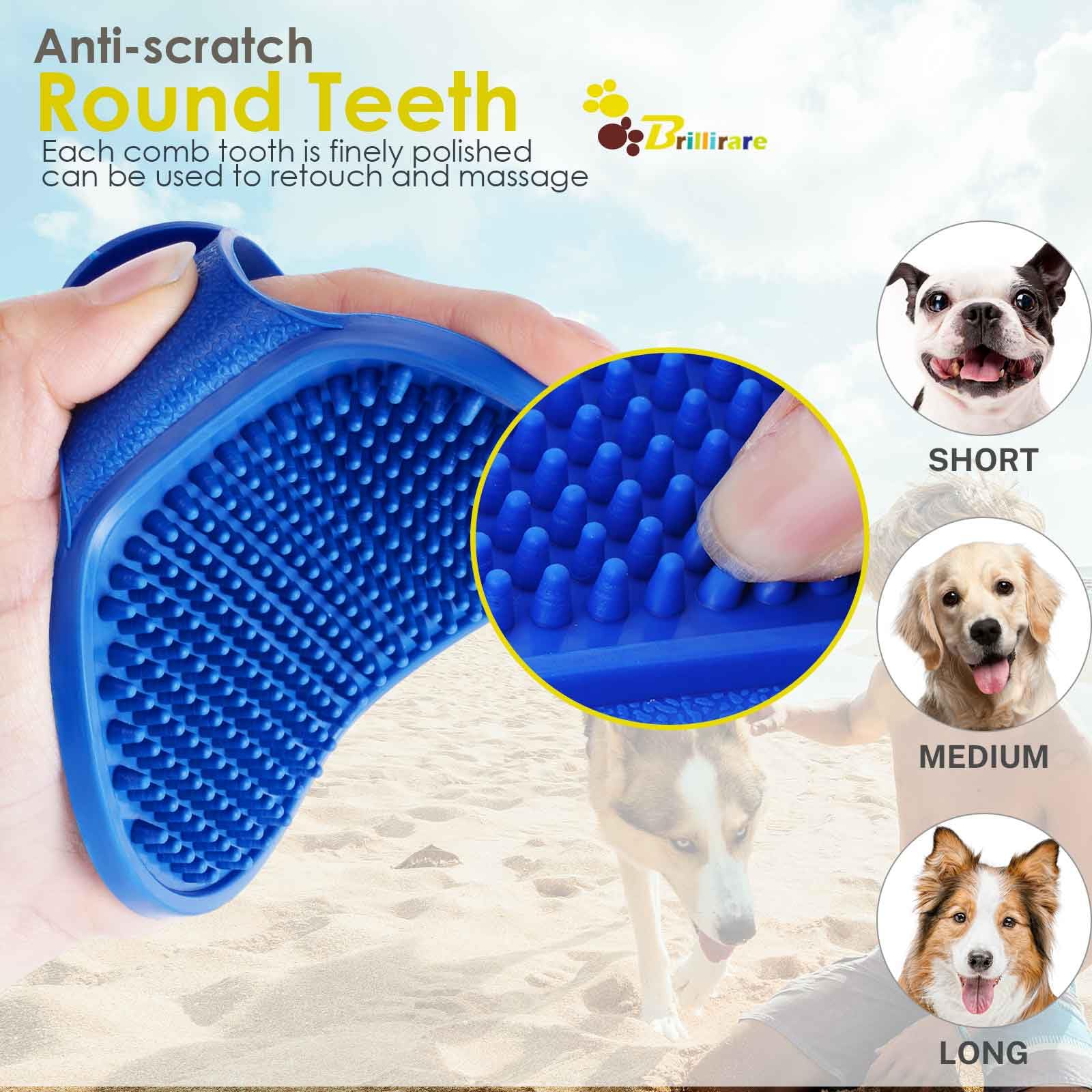 Brillirare 2 Pack Dog Grooming Brush, Premium Soft Silicone Pet Bath Brushes With Adjustable Handle, Shampoo Soothing Comb For W