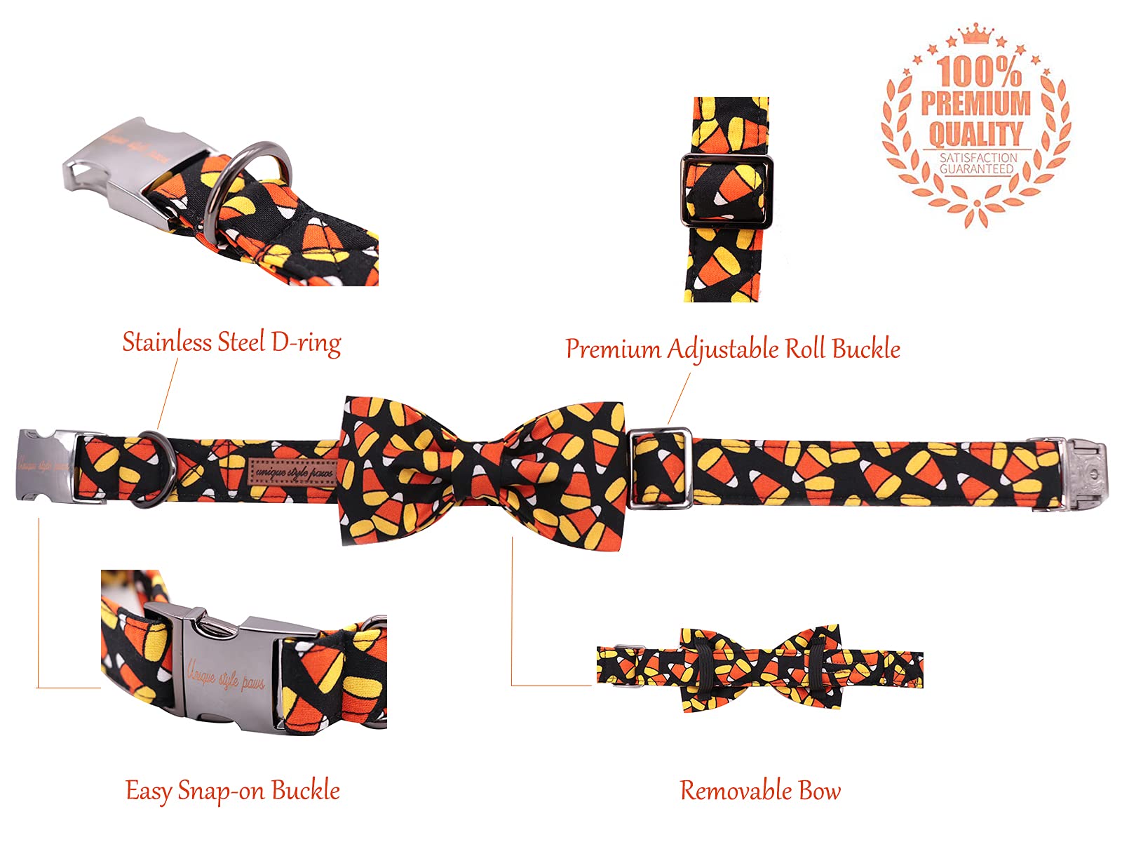 Unique Style Paws Helloween Dog Collar, Puppy Collar With Bowtie, Adjustable Dog Collar Pet Gift For Small Medium Large Dogs