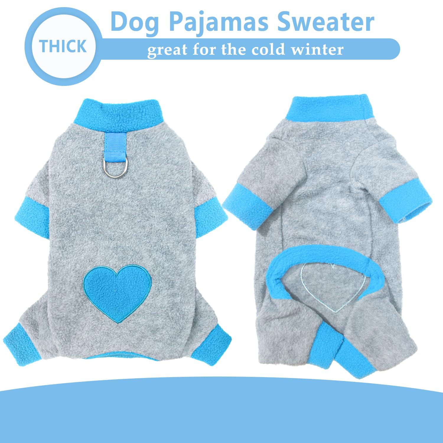 Dog Sweater Fleece Dog Pajamas For Small Dogs, Winter Warm Puppy Clothes Cute Dog Pjs Pink Purple Love Pattern Dog Pajamas (X-Sm