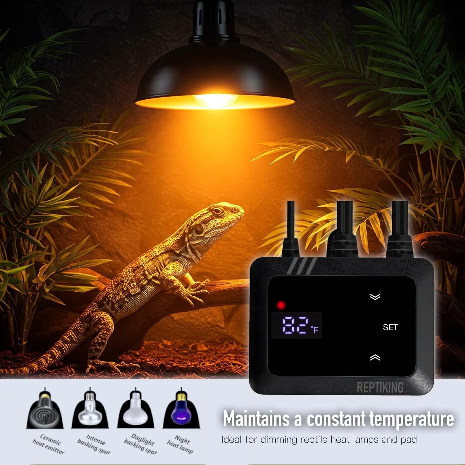 Reptiking Reptile Dimming Thermostat, Heat Lamp Temperature Controller, Reptile Terrarium Pid Digital Thermostat, Heating Contro
