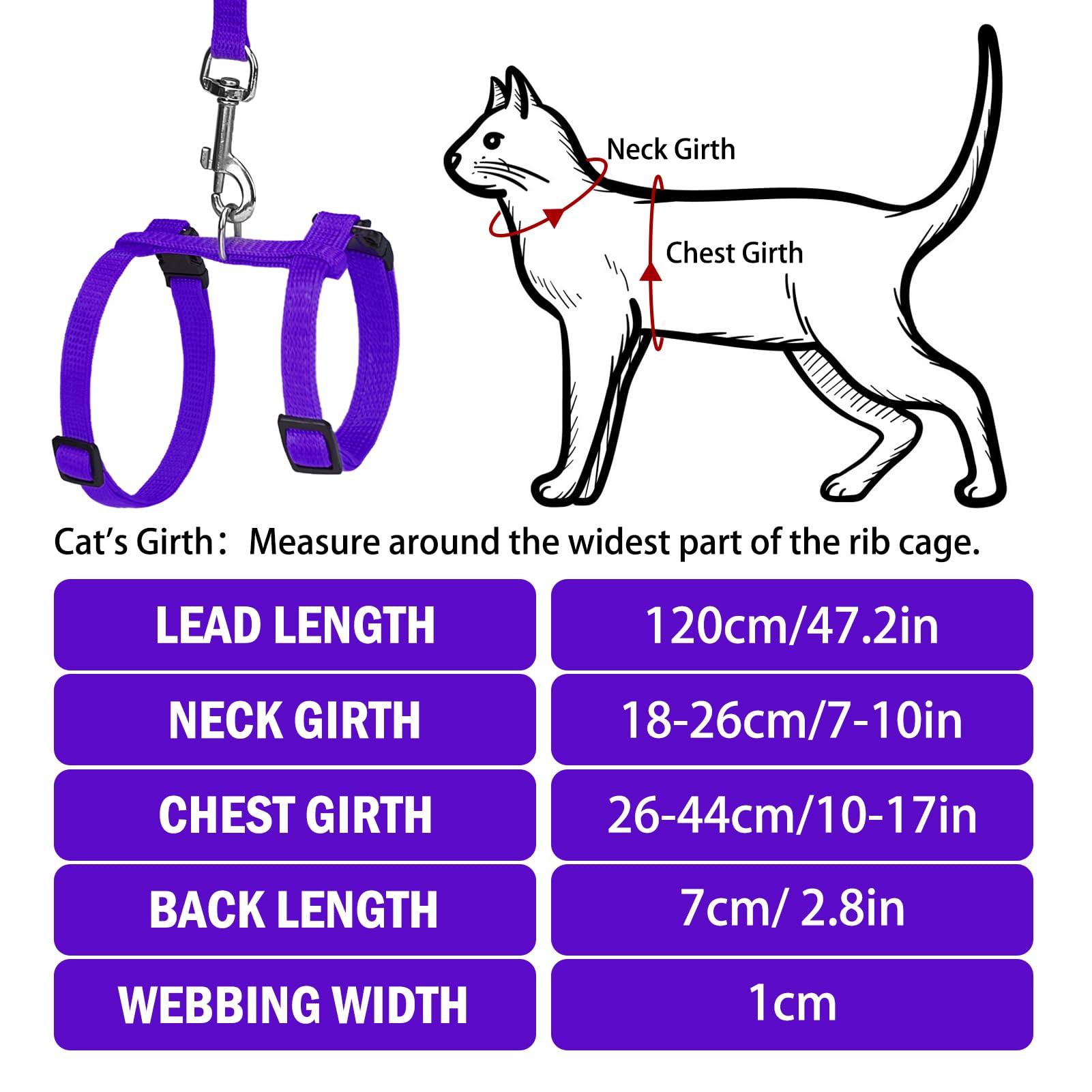 Pupteck Adjustable Cat Harness And Leash Set Escape Proof Kitten Strap Collar For Walking Travel, Purple