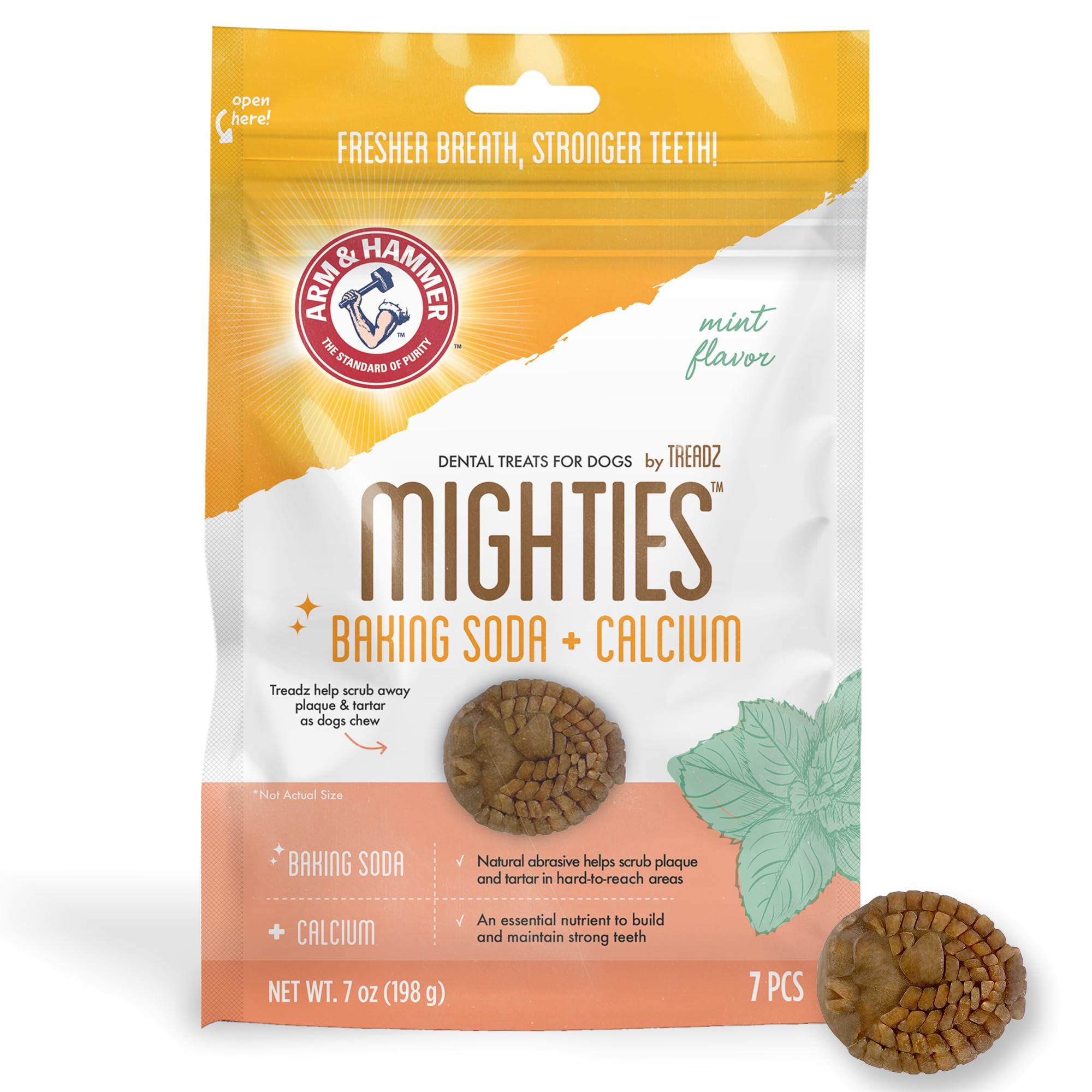 Arm & Hammer for Pets Mighties by TREADZ Dental Treats for Dogs with Baking Soda & Calcium, Help Fight Bad Breath, Plaque & Tart