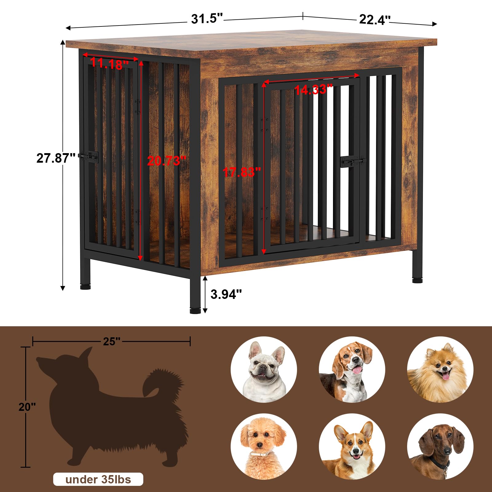 EasyCom Dog Crate Furniture for 1 or 2 Dogs, Heavy Duty Single/Double Dog Crates for Small/Medium/Large Dogs, Dog Kennel Furnitu