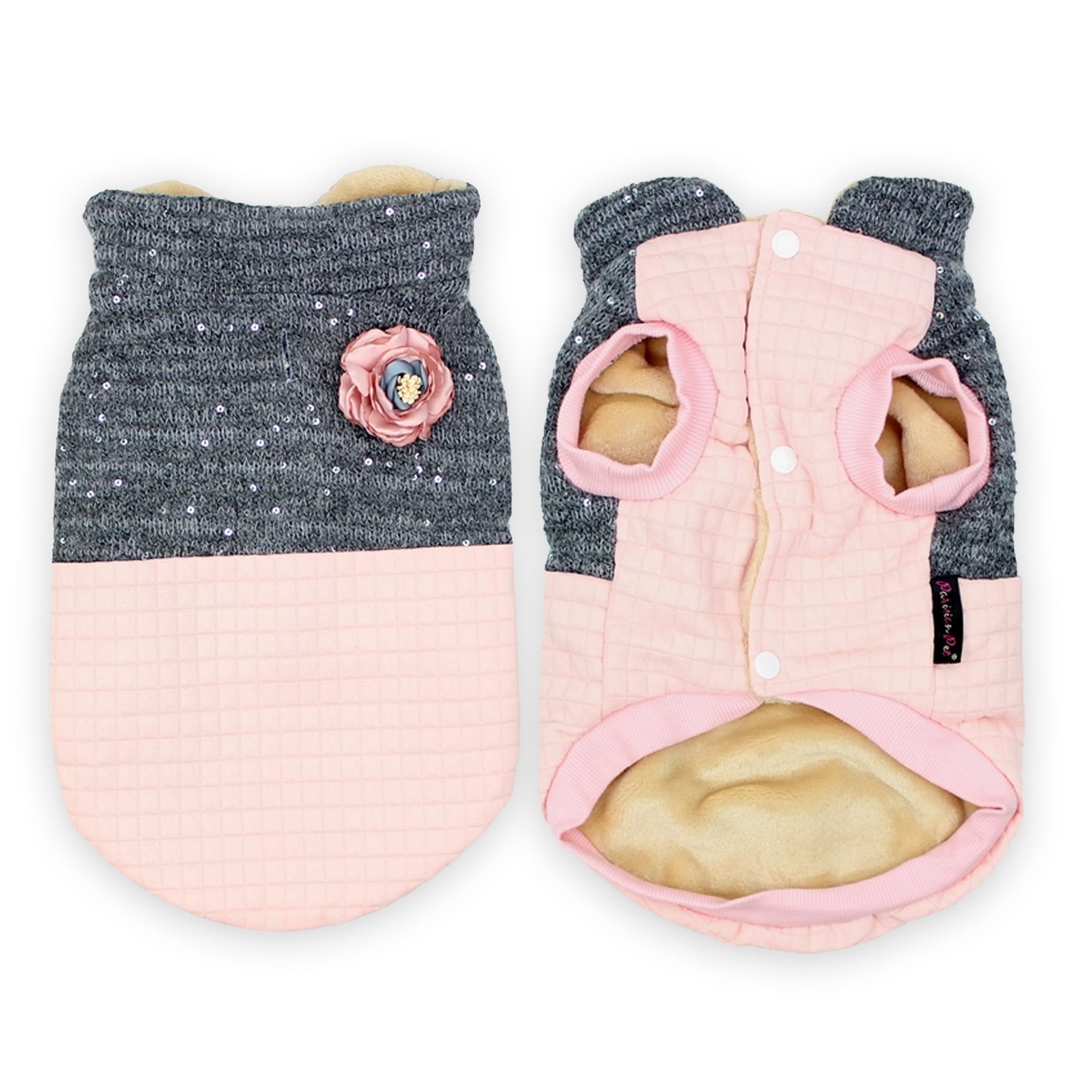 Parisian Pet Pink Winter Coat - Windproof And Warm Fleece Dog Jacket - Quilted Design - Fancy Flower Theme - 3Xl For Large Dogs