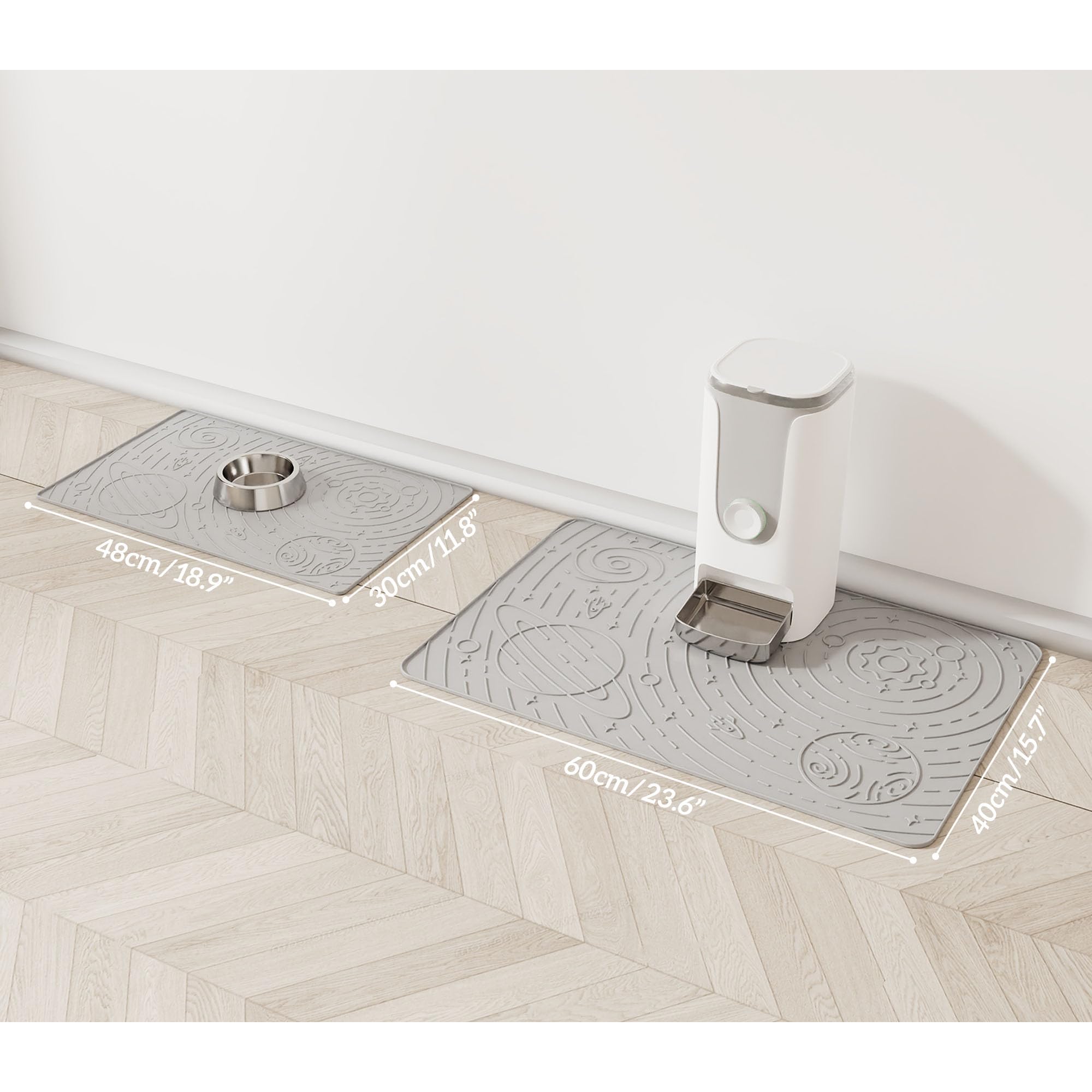 OHMO Dog Food Mat, Silicone Waterproof Non-Skid Feeding Mat, 23.6" x 15.8", Ash