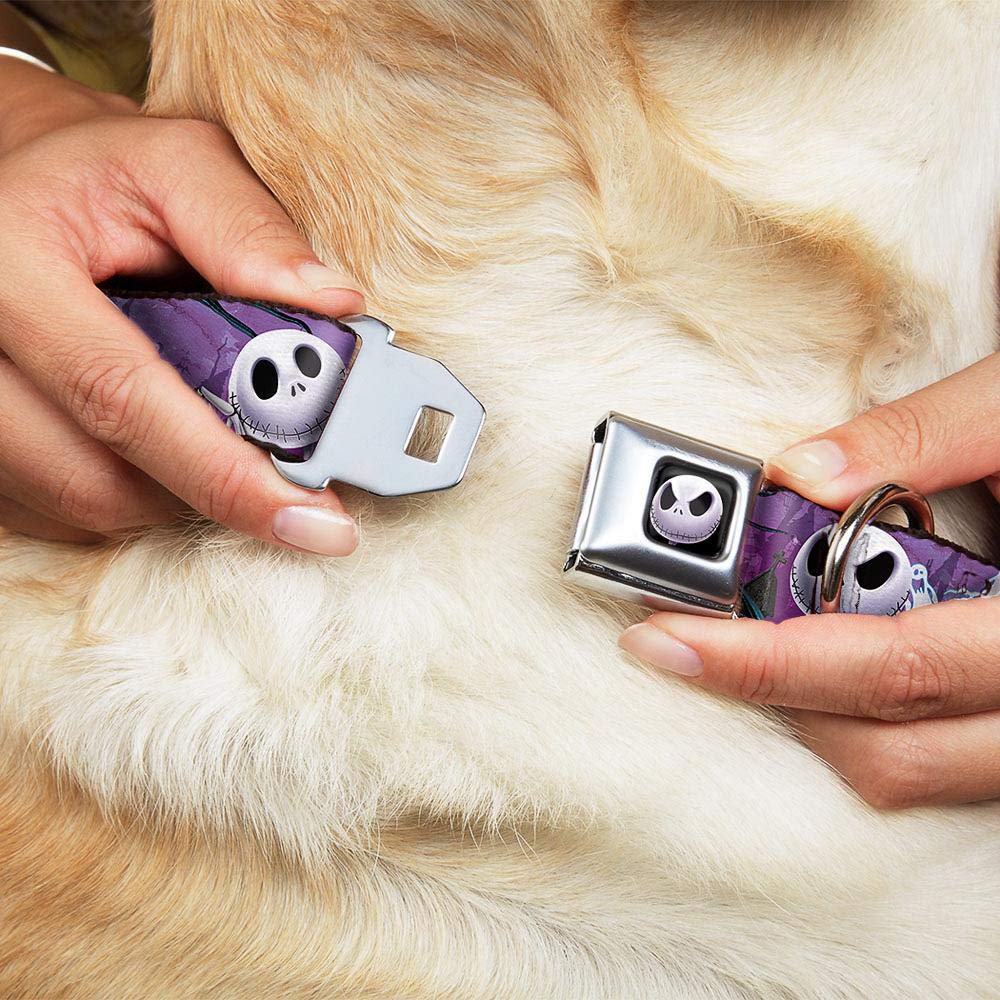 Buckle-Down Seatbelt Buckle Dog Collar - Jack Expressions/Ghosts In Cemetery Purples/Grays/White - 1.5' Wide - Fits 18-32' Neck - Large