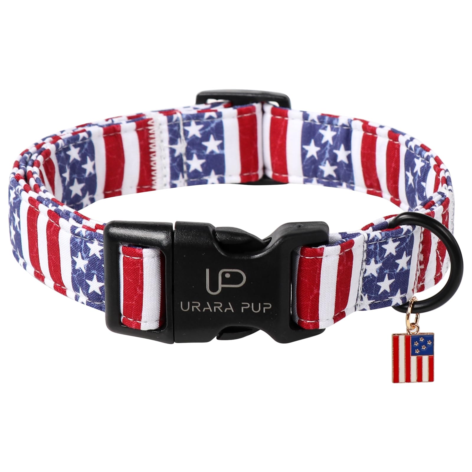 Up Urara Pup Flag Dog Collar, 4Th Of July Comfortable Cotton Dog Collars, American Flag Collar For Medium Girl Boy Dogs, Patriot