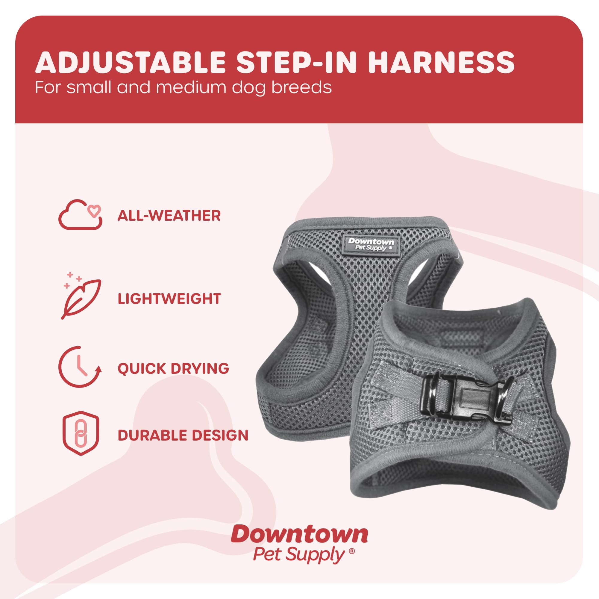 Downtown Pet Supply Step In Dog Harness For Small Dogs No Pull, Medium, Light Gray - Adjustable Harness With Padded Mesh Fabric