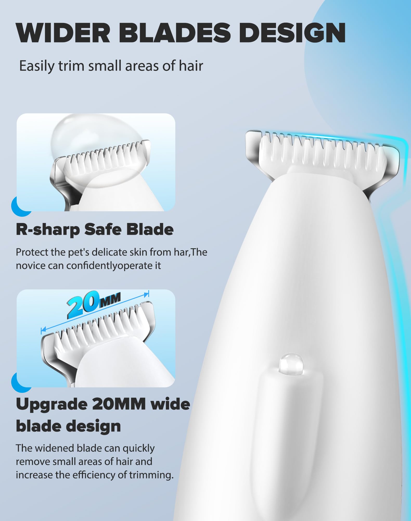 Dodiff Paw Trimmer, 2 Speed Low Noise Dog Clippers For Grooming, Cordless Rechargeable Dog Hair Trimmer With Led Light, Widen Bl