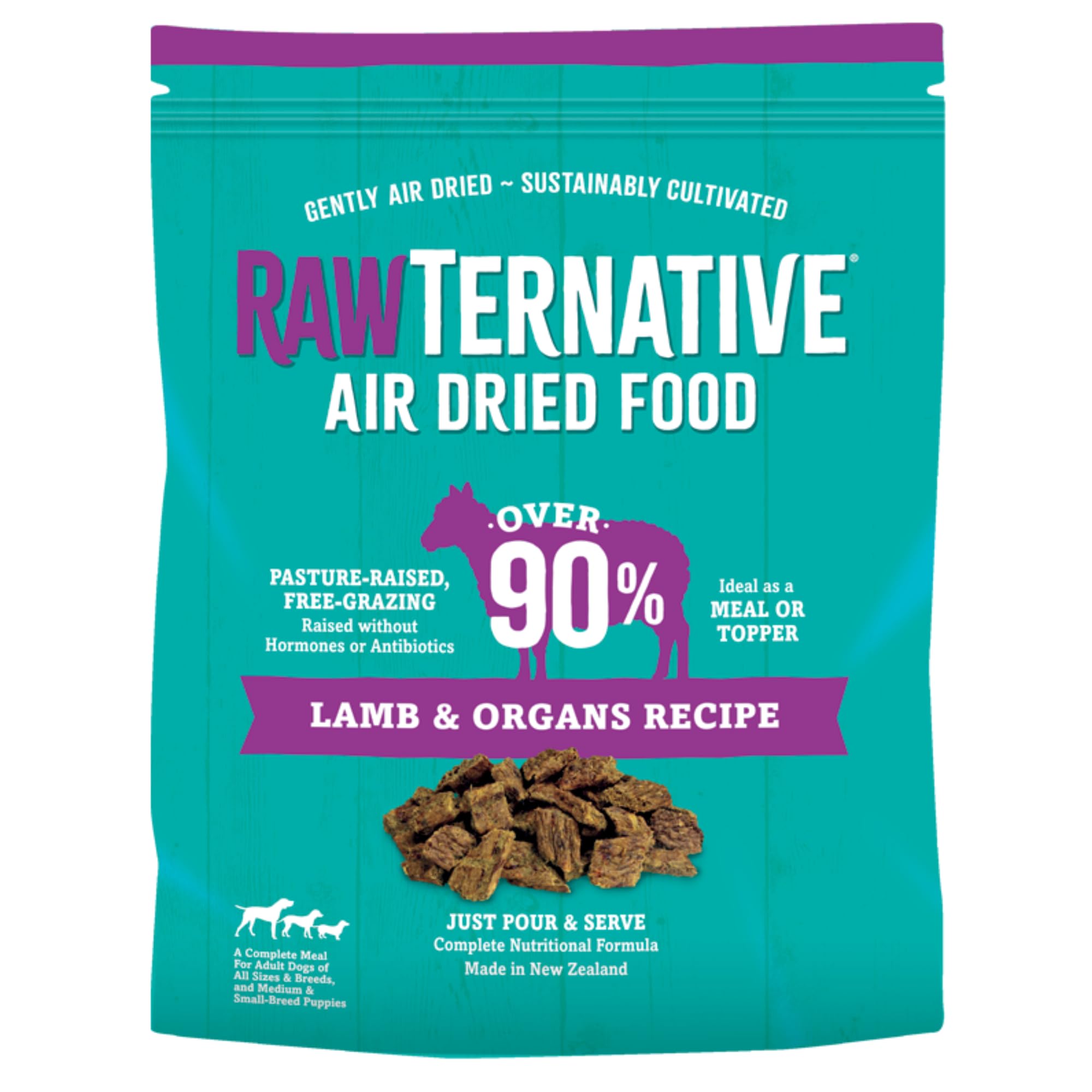 RawTernative Air Dried Dog Food, High Protein, Over 90% Real Lamb & Lamb Organs + New Zealand Green Mussels, Complete Meal or To