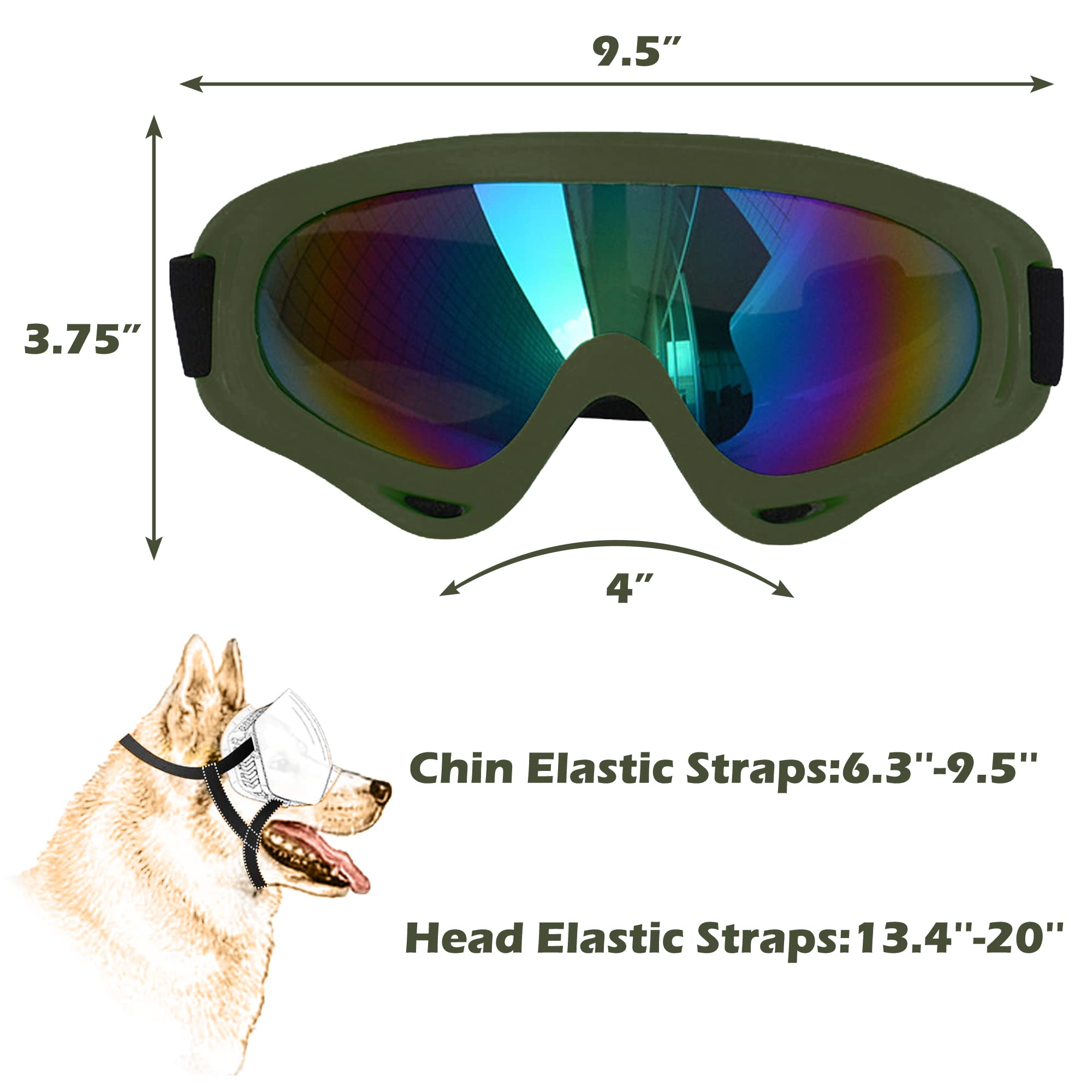 Large Dog Sunglasses With Adjustable Strap Uv Protection, Suitable For Medium-Large Dogs, Soft Goggles (Army Green Frame)