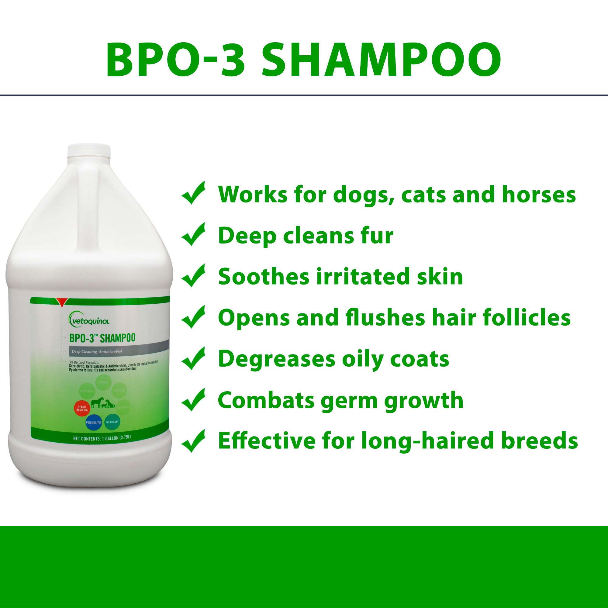 Vetoquinol Bpo-3 Shampoo For Dogs, Cats & Horses (3% Benzoyl Peroxide) - 128Oz - Deep Cleaning, Medicated Shampoo Opens & Flushe